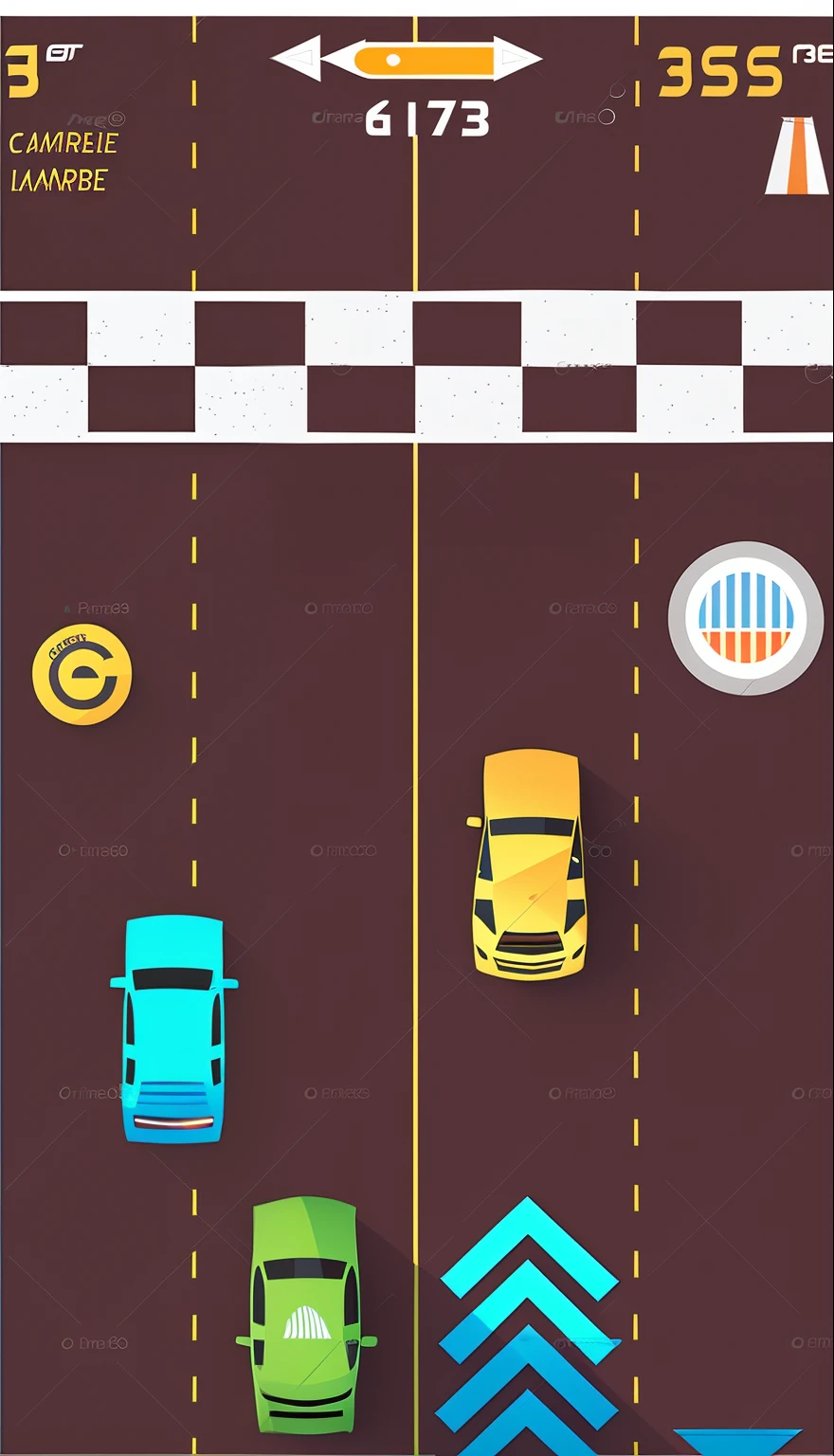 Pictures of racing games,The car is on the road, Front view of the game, cars on the road, 3 d game, car chase, race track background, intersection, Car transportation, racing, Game illustration, isometric game, car chase scene, crossing road, cyber punk style,