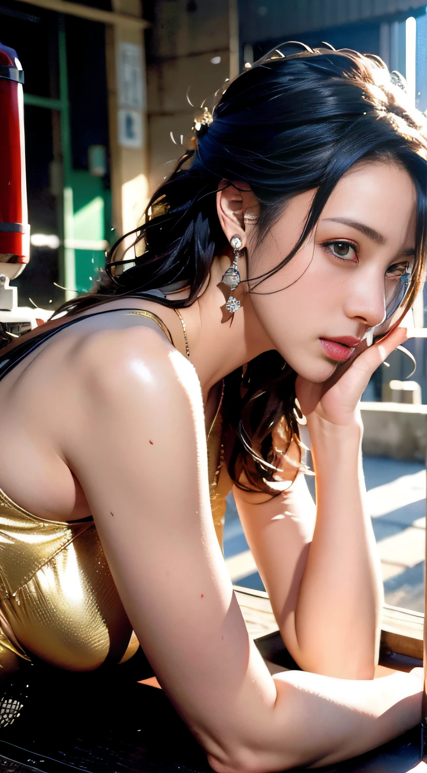 ulzzang-6500-v1.1,(Kim Keon-hee, wife of the 13th president of South Korea),portrait of a Sexy girl, 1girl, (((very beautiful girl))), (((cowboy shot:1.2))),freckle(pure skin, realistic eye and face details),(dark skin:1.2), (RAW photo, best quality), (realistic, photo-realistic:1.3), extremely delicate and beautiful, Amazing, finely detail, masterpiece, ultra-detailed, highres, best illustration, best shadow,depth of field,,long brunette hair,(messy hair:1),(((soft lighting:1.4))), {{detailed face}}, detailed eyes, (beautiful face), European beauty, k-pop idol, , a beautiful 20 years old beautiful girl), sparkling eyes:1.3, sparkling lips:1.3,medium breasts:1.0, tall women,in a city, pantie ass, look at viewer,{{lie face down}}, sharp focus, 8k UHD, DSLR, high quality,leica m9 35mm,filmg, hyperrealism, RAW, {{{{{intricate details}}}}}, {{{{{best quality}}}}}, {{{{{masterpiece}}}}}, {{{{{{{photo realistic}}}}}}}, best quality, ultra-detailed, ultra high resolution, very detailed physically based, High definition, High quality texture, intricate details, detailed texture, finely detailed, high detail, extremely detailed cg, High quality shadow, a realistic representation of the face, high detailed skin, skin details, slim waist, beautiful and realistic and detailed hands and fingers:1, best ratio four finger and one thumb, rim lighting, {{dawn sunset}}, sexy body, sexy thigh, (slim body:1), erotica, vivid, bokeh background, cinematic shot, particles, detailed, realistic, beautiful, stunning lighting, stunning reflections,(large breast:1.4),(high detail skin texture:1.2),(narrow waist:1.2),(gigantic thigh:1),in hotel lobby
((silk dress:1.2)),(off shoulder:1),(cleavage:1), (luxury watch:1)(gold earring:1.0), (gold necklace:1.0), (thick thigh:1.4),(wind:1.4)