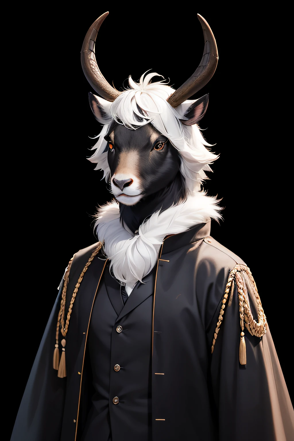 put on a black costume to national animal of pakistan markhor black background showing fearer looks real looking