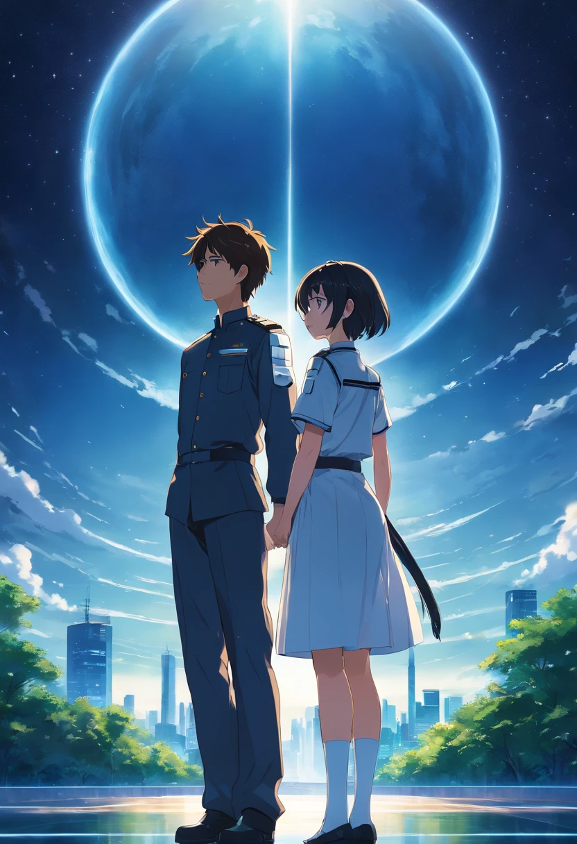 Couple standing together wearing white and black uniform