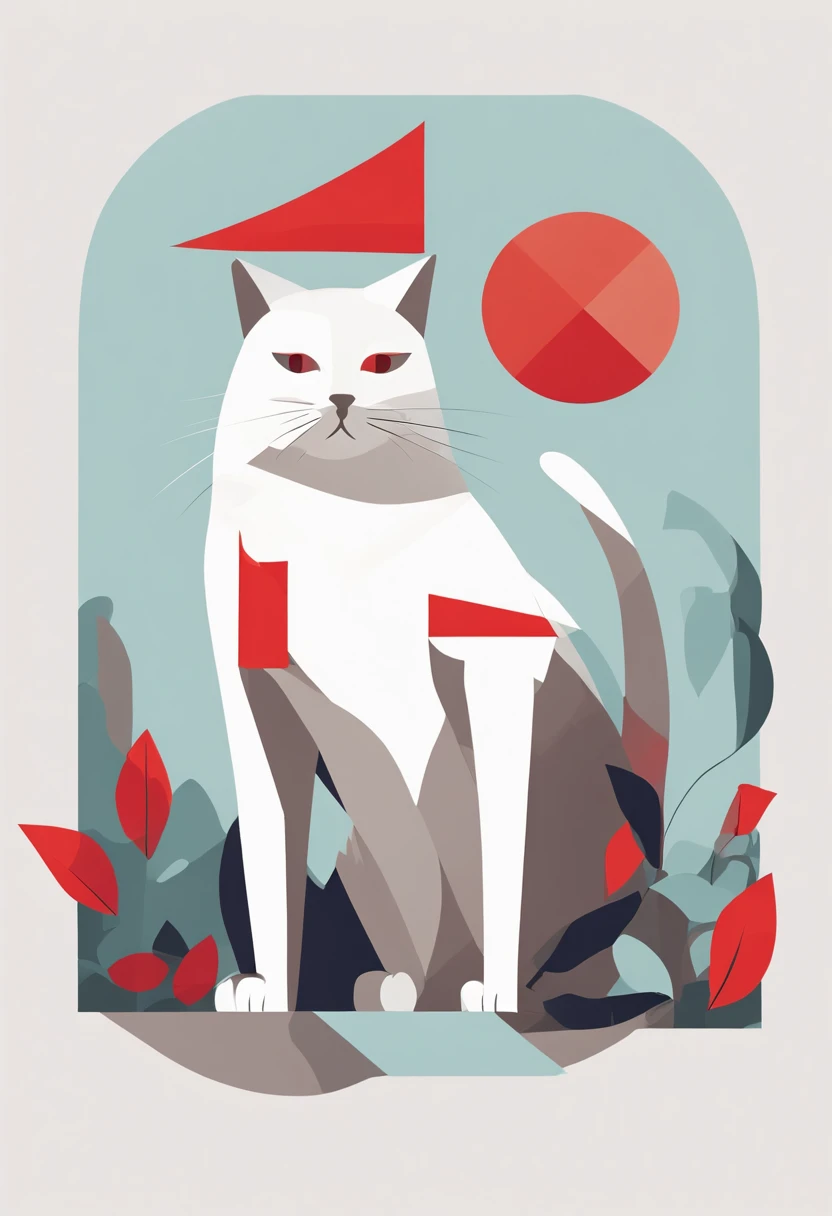 Cat sits next to an empty white box with a red cross on it. 2D-Papierausschnitt nur zweifarbig
