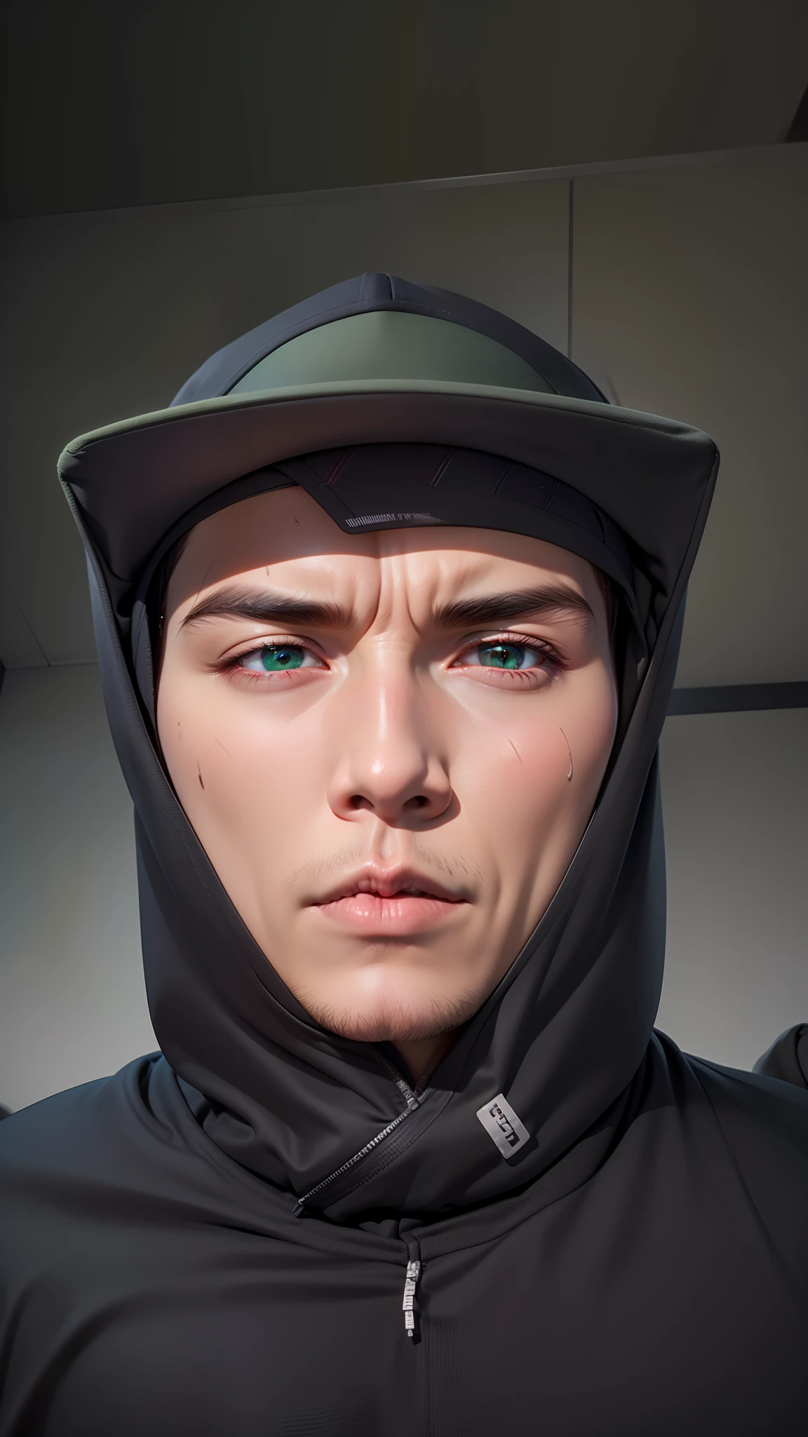 ((8k Resolution)) (( Uciha Obito)), 1boys, Asian face, Uciha Obito, uyu right rinengan, eye left sharingan, black Hoodie, green cap, Realistic, Ultra detail,