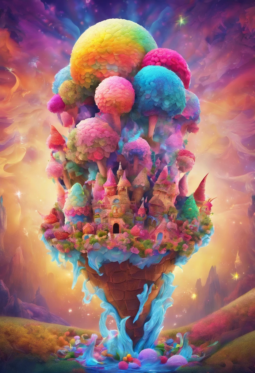 ice cream, surreal,  zentangle, FRACTAL, the most beautiful form of chaos, (vivid colors:1.4), (octane render:1.4)