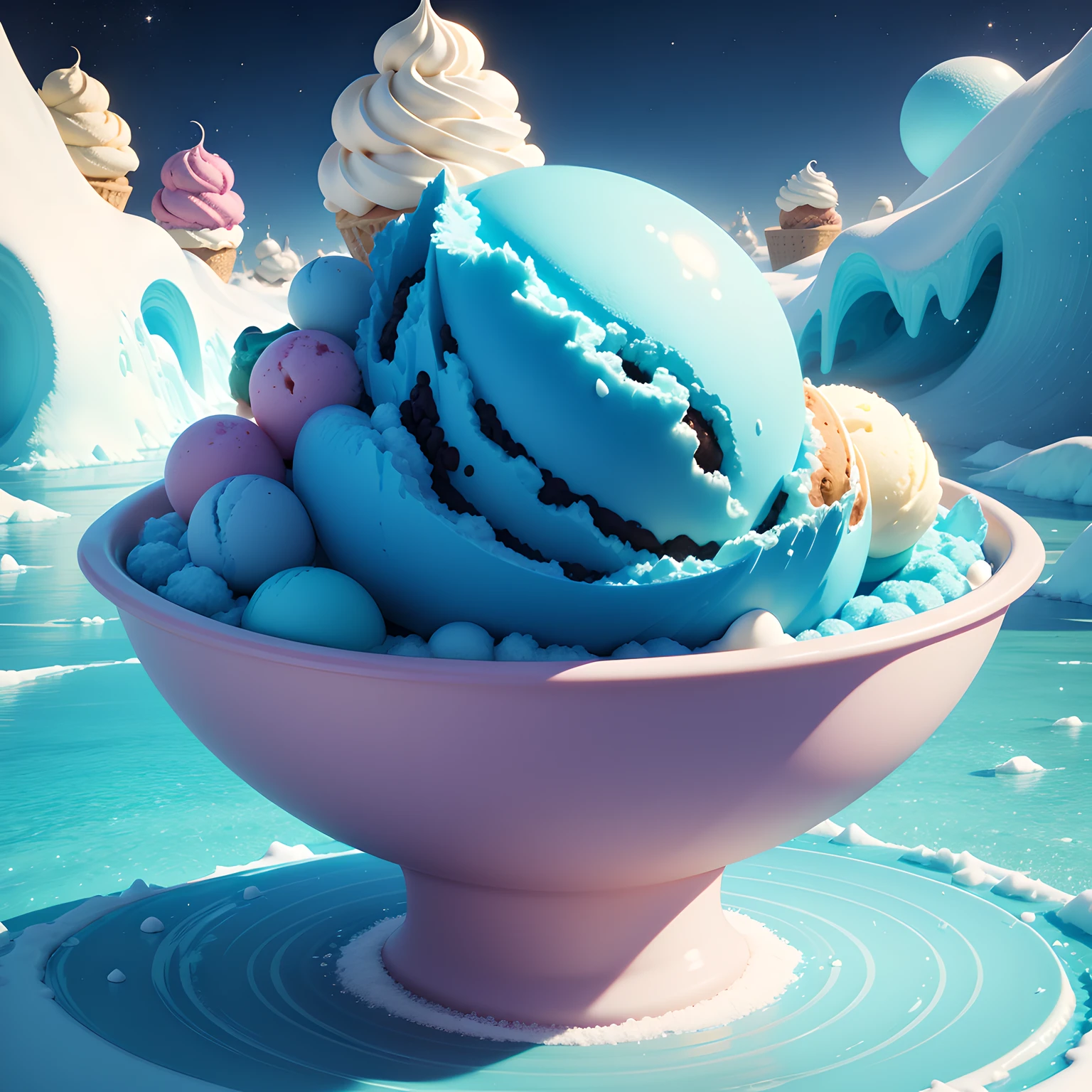 ice-cream fantasy, a world made by ice-cream, best quality, masterpiece, super detail, award winning