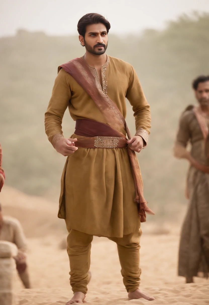 An indian mughal king of moderate stature, perhaps five foot seven inches in height, strongly built, neither too slight nor too stout, broad-chested, narrow-waisted, and long-armed_ desenho, Imperfection, baixa qualidade, boneco, jogo, anime, assinatura