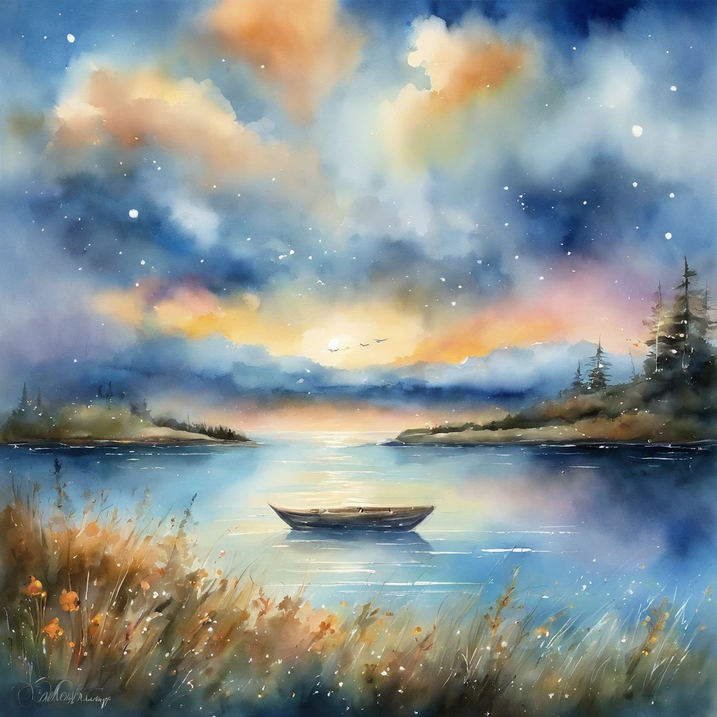 There is a painting of the sky with clouds and stars, Cosmos Sky. by makoto shinkai, Anime Sky, Blue Sea. by makoto shinkai, Anime Cloud, style of makoto shinkai, by Ross Tran. scenery background, in the style of makoto shinkai, By Shinkai Makoto. - H 2160, beautifull puffy clouds. animesque