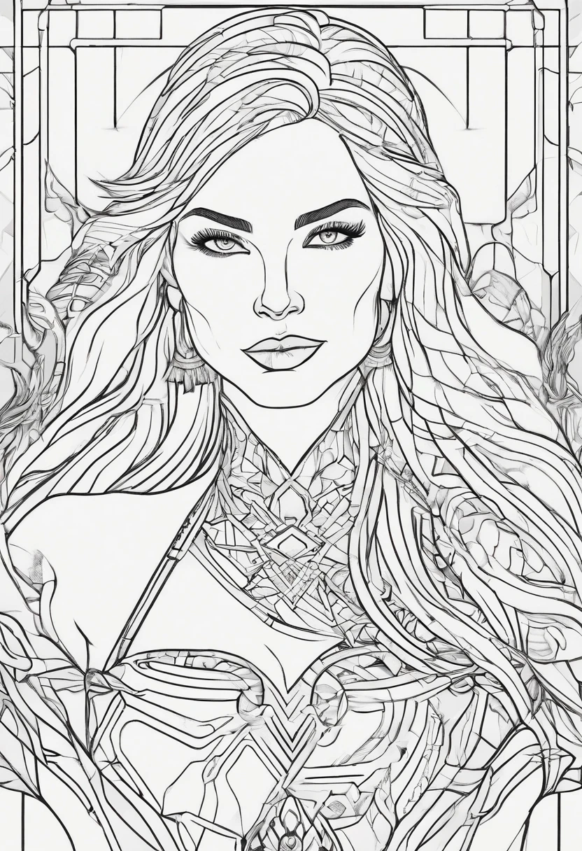 1girl,wonderful,cute (cher),mighty Thor,Marvel cineamtic universe,half body shot,Thor armor,,front stand,looking at camera,eye contact camera,minimalistic,line art, vector, svg, coloring book, coloring book page style, purple outline on pink