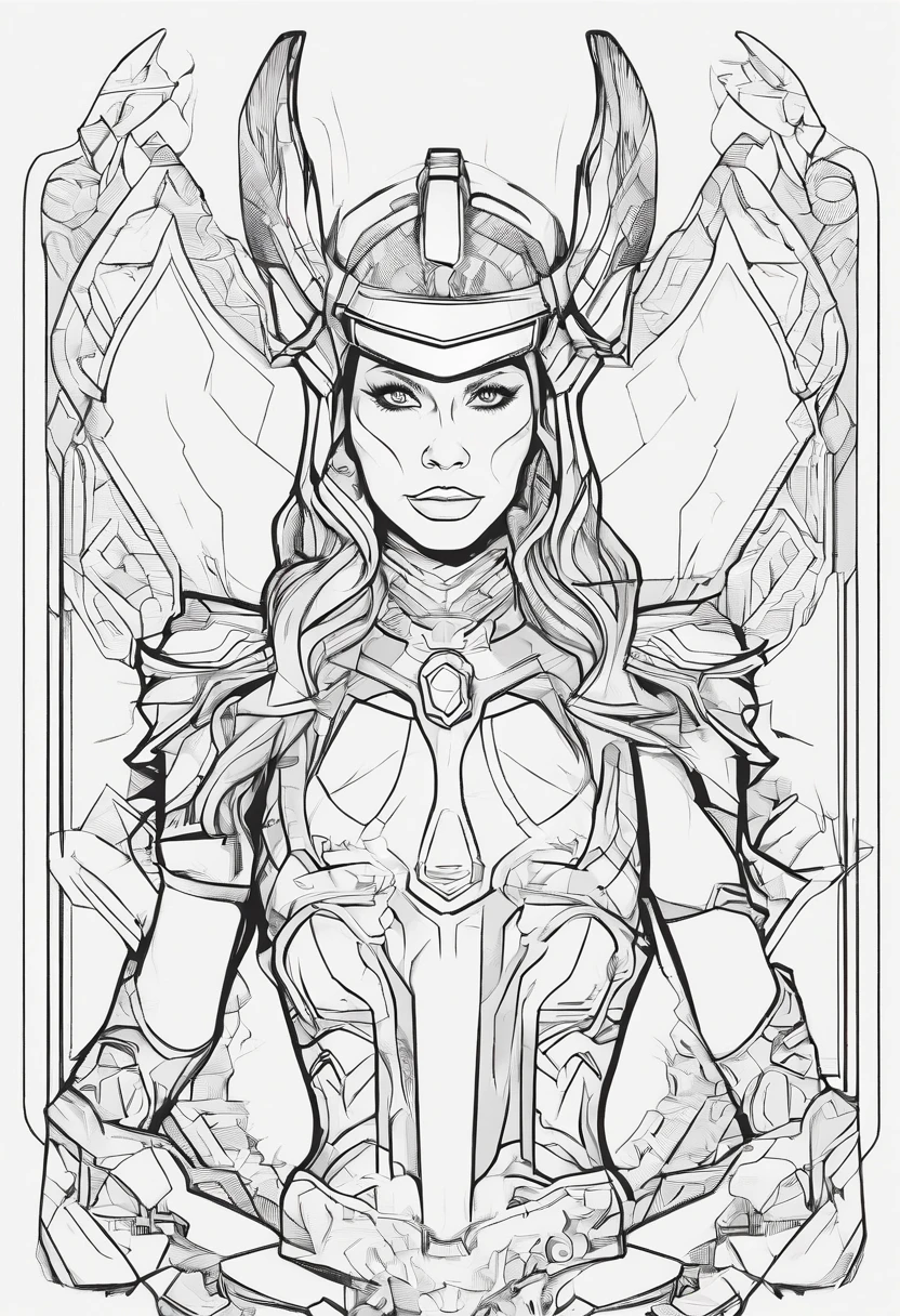 1girl,wonderful,cute (cher),mighty Thor,Marvel cineamtic universe,half body shot,Thor armor,,front stand,looking at camera,eye contact camera,minimalistic,line art, vector, svg, coloring book, coloring book page style, purple outline on pink