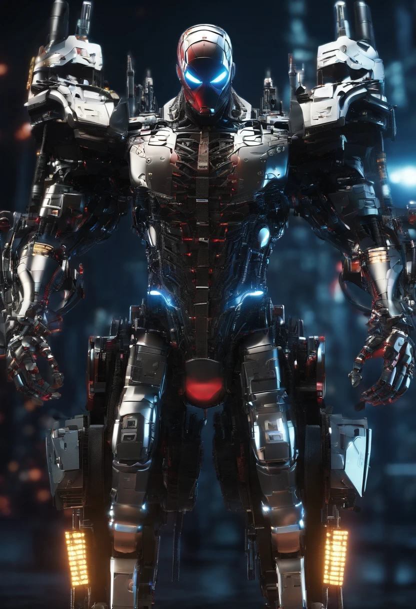 Spiderman mixed with batman mecha, science fiction, front view, Sense of technology, C4D, Oc renderer, unreal engine, high detail, industrial design, 8k HD, studio light, retro