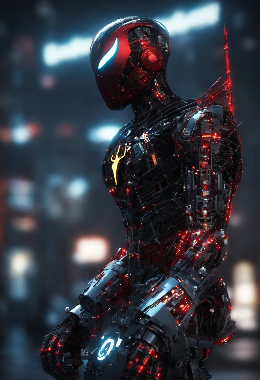 Spiderman mixed with batman mecha, science fiction, front view, Sense of technology, C4D, Oc renderer, unreal engine, high detail, industrial design, 8k HD, studio light, retro