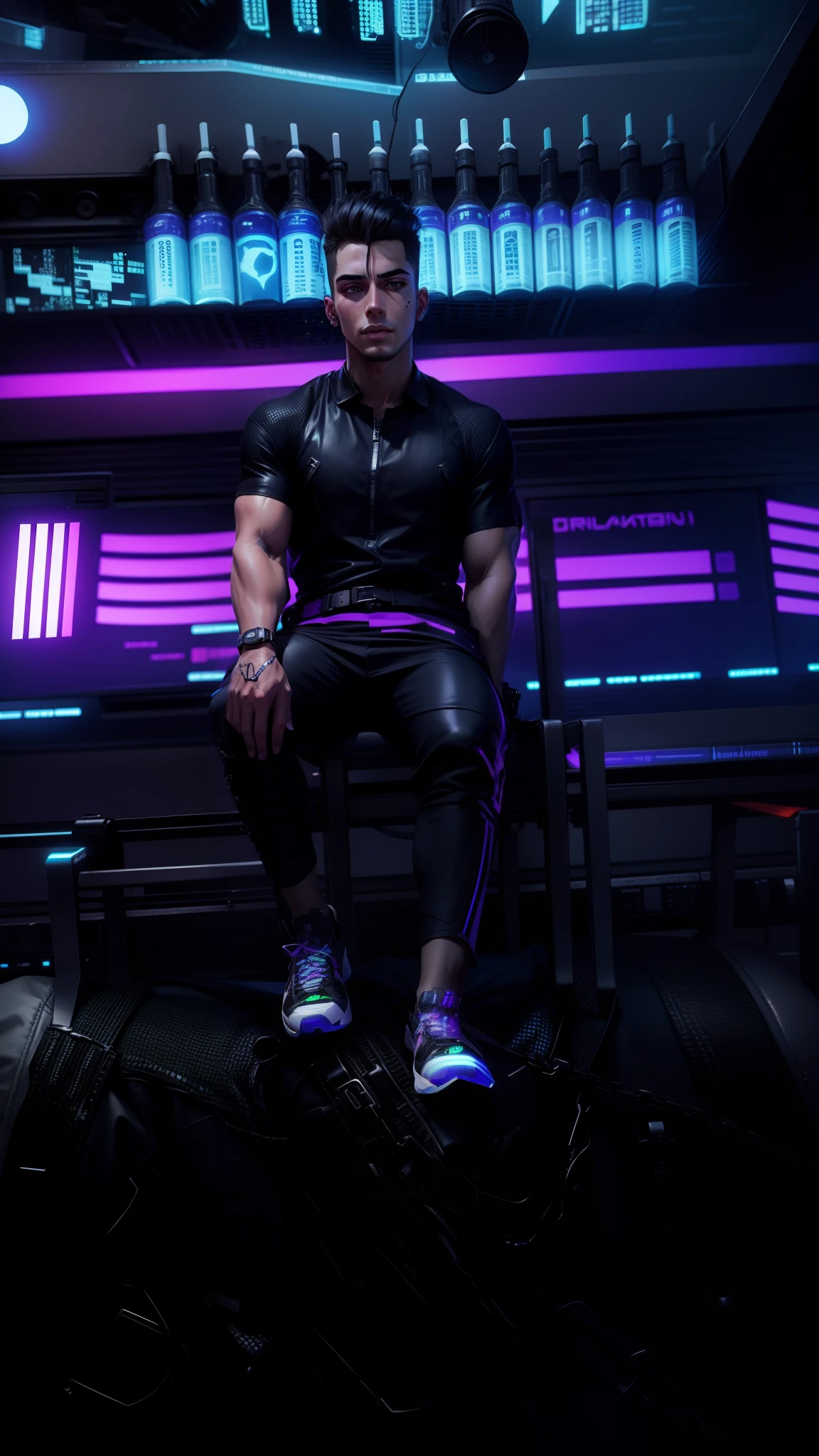 Change background cyberpunk handsome boy, realistic face. 8k, ultra realistic,