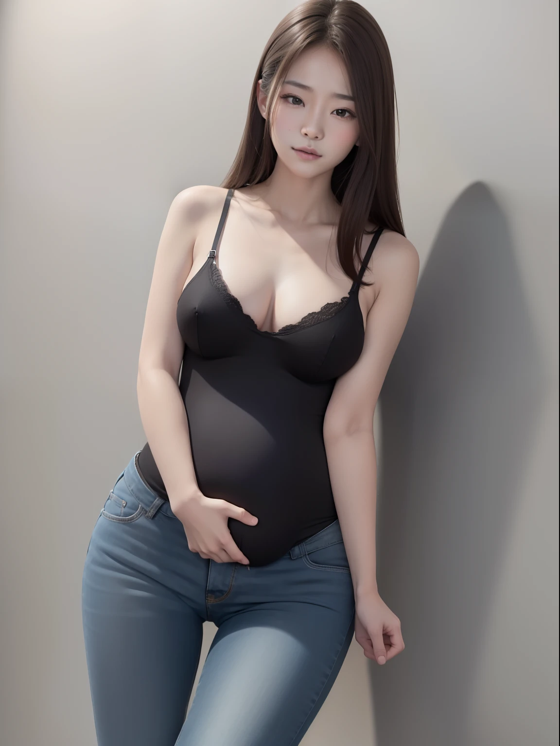 (photorealistic),(masterpiece),(ultra-detailed),a close view of Pretty and very sexy one korean girl  with her legs tightly crossed wearing very tight and very sexy black jeans covering the entire leg and bra and aged about 20's standing up barely enduring with a very full bladder with more than 10L in it but at her limit and about to explode, bladder and abdomen expanded like a sphere as big as her, lower abdomen and bladder about to pop, ,intensively holding pee,bladder so full that lower abdomen looking like 20 months pregnant with 20 kids, legs tighly fully crossed, legs double-crossed, both hands clamped tightly between the thighs, wet skin, sweating very much, body looking left, no belly fat, both hands on the crotch, generate full body, legs tightly double fully crossed,lower abdomen expanded like fully pregnant but smooth-rounded, fully crossed legs, feeling pain, wearing sneakers, cheeks blushed red, feeling high,wearing very tight black jeans covering entire legs,girl's legs tightly fully crossed doubly,girl's legs fully crossed tightly,very  nervous,legs crossed over tightly, feeling pain,one leg on the other leg,hands jammed to the crotch, leg crossed tightly,feeling pain but enduring,using all her strength to hold pee,doing anything to hold pee,eyes slightly closed,slightly afraid,barely holding pee from bursting out,image of girl's zoomed bladder on the corner,(close view of crotch in front of the crotch ),(view very close from the crotch),standing up