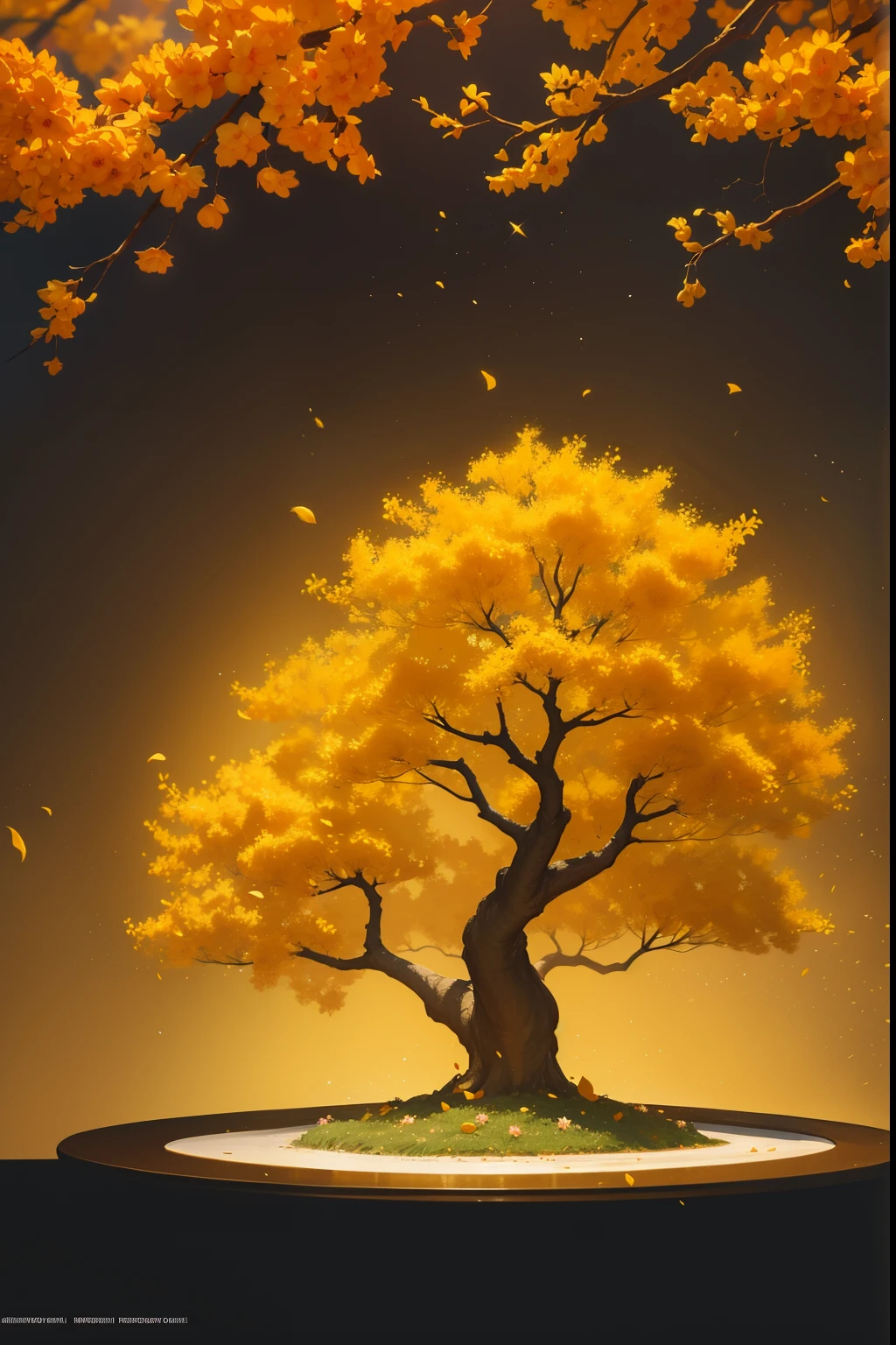 Osmanthus trees full of flowers,golden colored,sweet osmanthus,The tree,A osmanthus tree,NOhumans,Illustration style,HighestQuali,Wallpapers