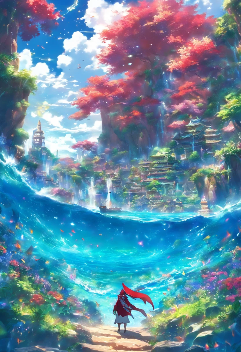 Sidon Style,Utopian world, hdr, Perfect, Amazingly perfect world, Endless flower sea background,god light、8K, a color