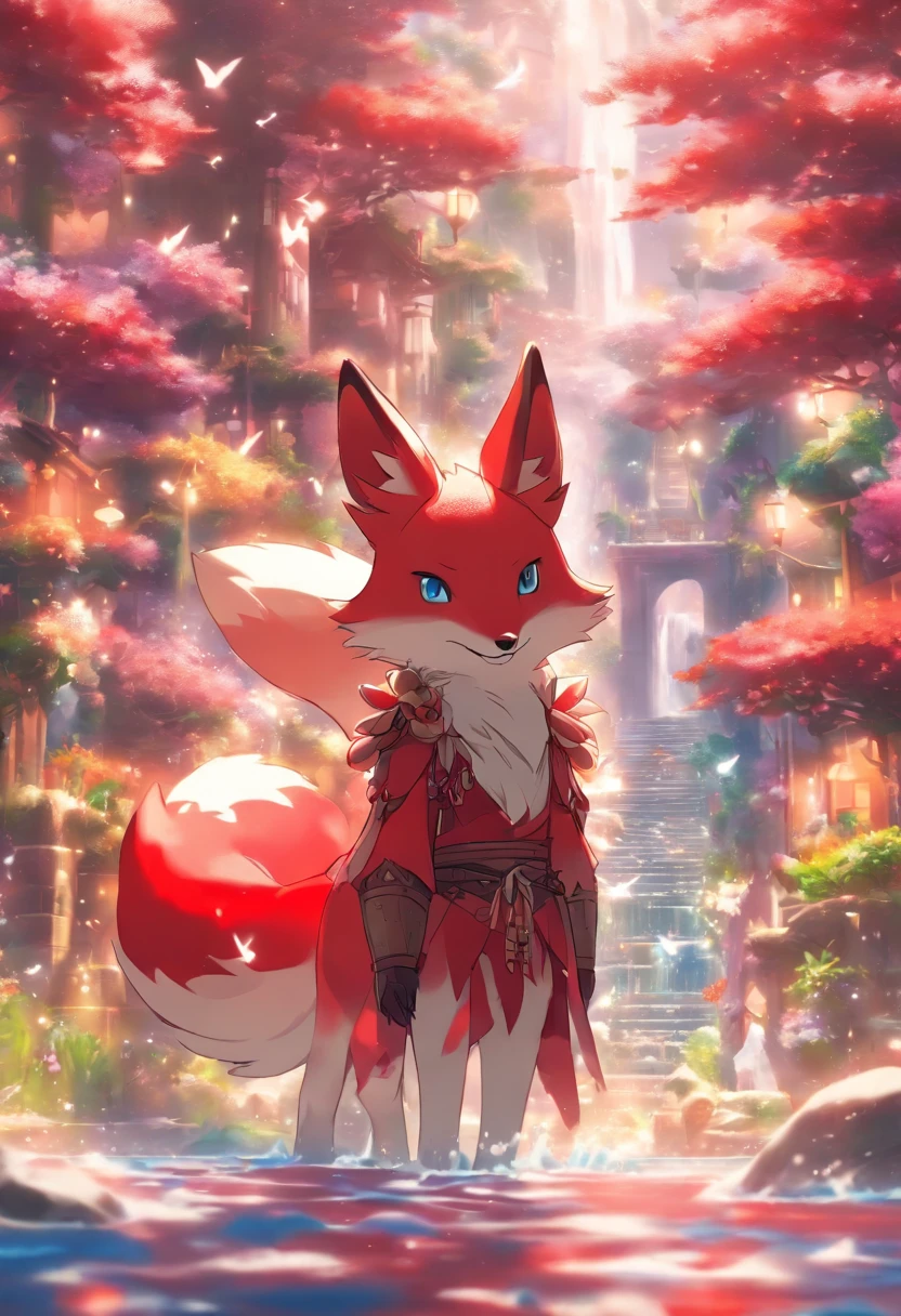 Sidon Style,Utopian world, hdr, Perfect, Amazingly perfect world, Endless flower sea background,god light、8K, a color,Snow-white fox in the corner