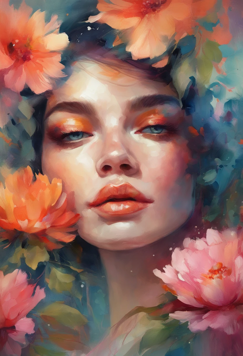 Close up portrait of woman hiding face with beautiful flowers, inspired by Yanjun Cheng, Guviz-style artwork, bright cyberpunk glow, lofi artstyle, style hybrid mix of beeple, Authors:yangjun chen, Beeple and Jeremiah Ketner, dreamy colorful cyberpunk colors, Beeple and James Jean, cyberpunk vibe