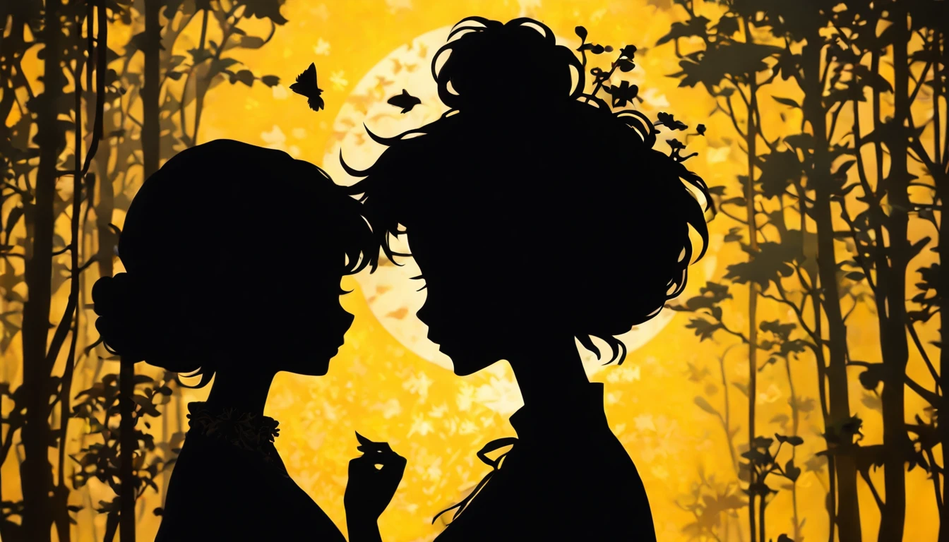 (Silhouette Art,cutouts:1.6)
(((Paper cutting art,A world where only black exists:1.3)
(Cowboy Shot),1 girl,Solo,
(Kimono Girl,profile:1.2),white, Clear and beautiful face,
BREAK
(Yellow dandelion、Horsetail)
Textured glass background,