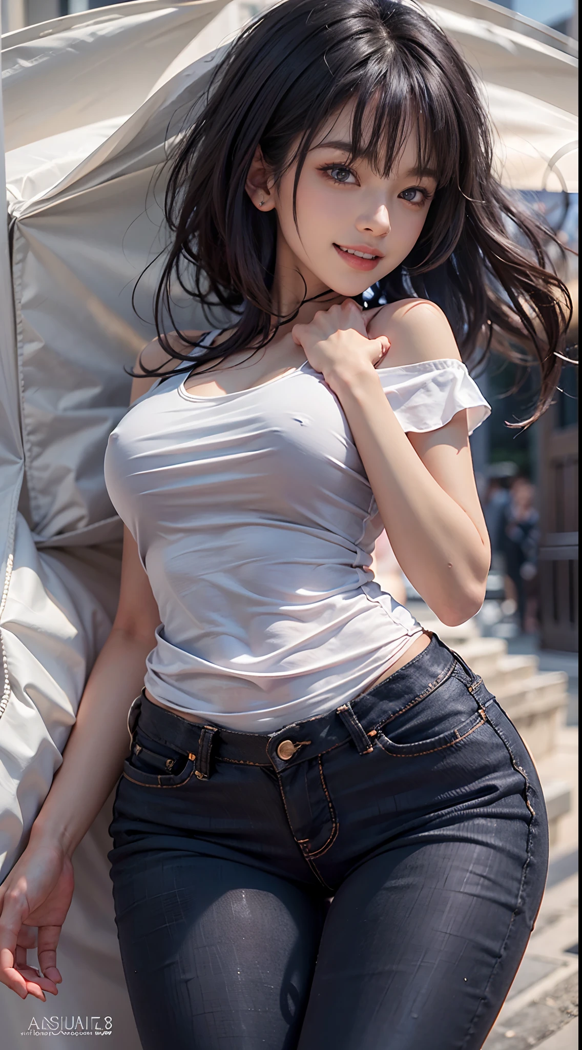 (NSFW), 1womanl, 24 year old, (cute face), (Ideal ratio body proportions), Black skinny jeans, Clothes are sheer, Smiling smile, de pele branca, A slender, Dark hair, short-hair, Skinny Legs, beauty legs, Small buttocks, Skinny Legs, surrealism, Cinematic lighting, depth of fields, One-person viewpoint, F/1.8, 135 mm, nffsw, masutepiece, ccurate, Anatomically correct, Textured skin, Super Detail, high details, High quality, awardwinning, Best Quality, hight resolution, 8K