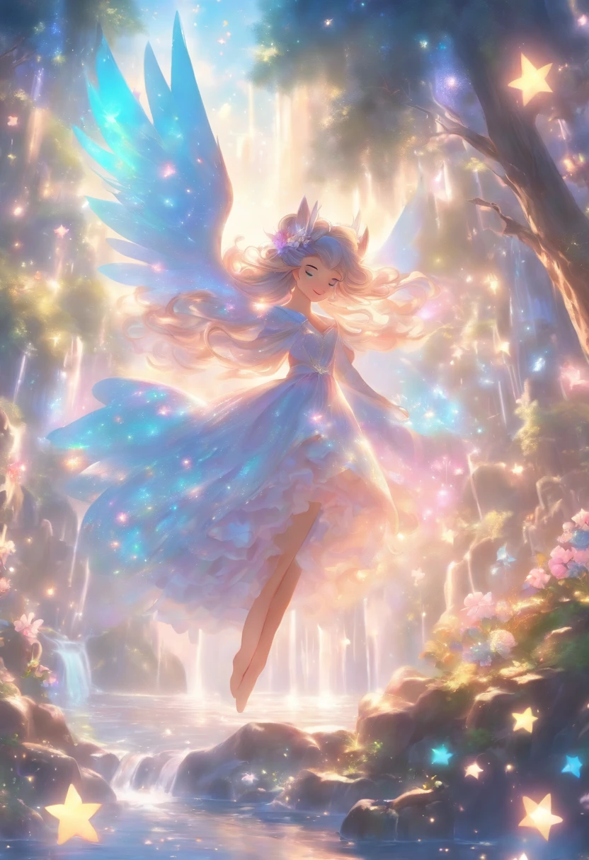 (best quality,4k,8k,highres,masterpiece:1.2),ultra-detailed,(realistic,photorealistic,photo-realistic:1.37),Mythical Cute Spirits,beautiful detailed eyes,beautiful detailed lips,extremely detailed eyes and face,longeyelashes,magical aura,sparkling features,colorful fantasy world,whimsical atmosphere,ethereal glow,enchanting charm,fantastical elements,dream-like setting,playful interactions,soft and pastel tones,floating in mid-air,dancing gracefully,airy and light textures,surrounded by flowers and trees,magical creatures,fanciful wings,glowing halos,mischievous smiles,gentle and soothing expressions,floating petals and leaves,serene and tranquil background,ethereal lighting,hint of golden sunlight streaming through the trees,subtle lens flare,surreal and enchanting environment,glowing moonlight illuminating the scene,sparkling Stardust in the air,peaceful and harmonious composition,joyful and uplifting presence,whispering secrets of nature,spread of happiness and positivity,sparkling waterfalls in the background,soft breeze rustling through the leaves,mesmerizing beauty and elegance,delicate and intricate details,peaceful and magical ambiance,sparkling eyes reflecting starlight,vibrant and lively colors,delightful and wondrous spirits,endearing and lovable beings,bringing joy and laughter to the world.