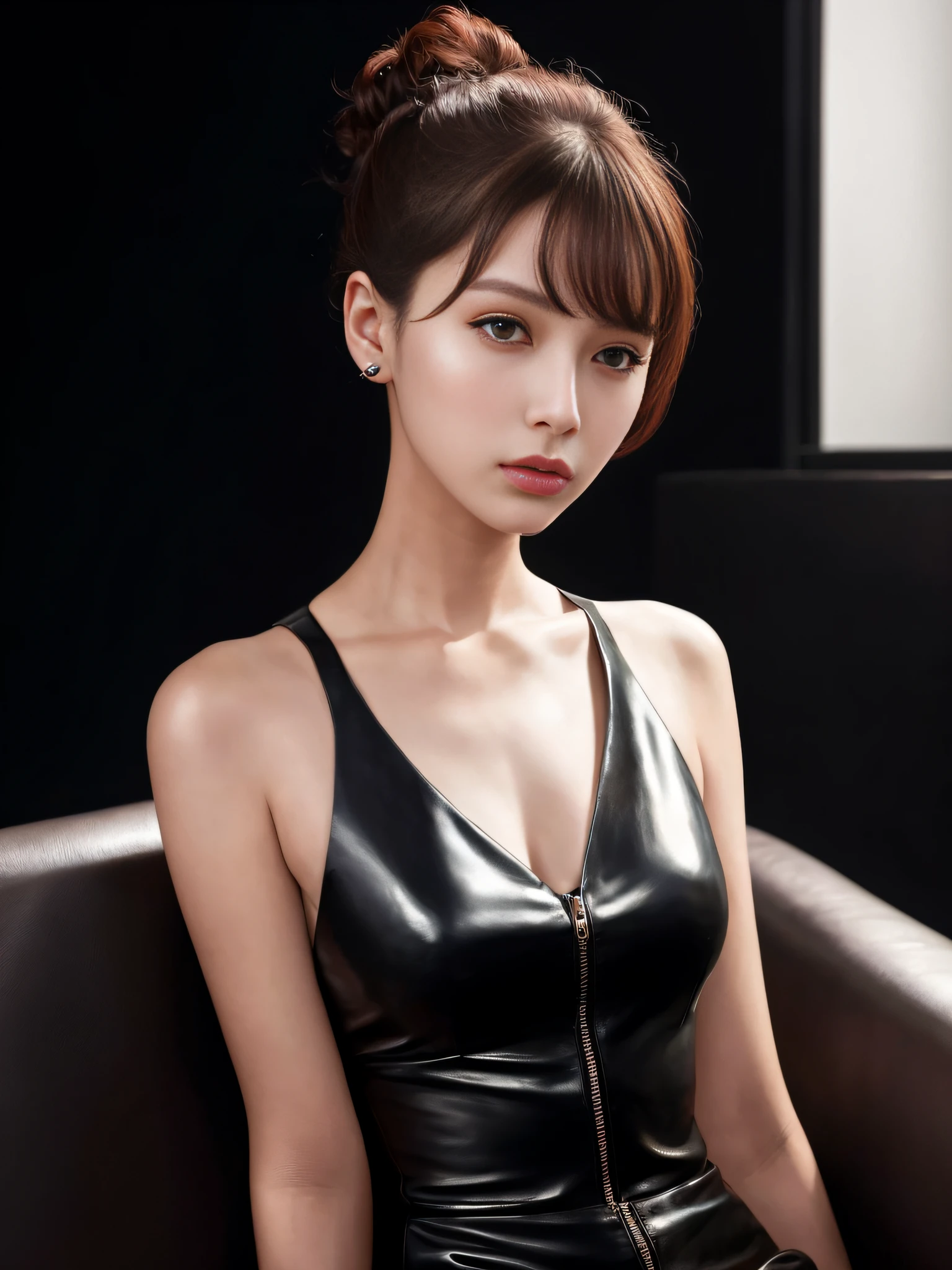 (in prison cell), woman with a whip, ((top quality, 8k, masterpiece: 1.3)), crisp focus: 1.2, beautiful woman with perfect figure: 1.4, slender abs: 1.2, ((layer cut, big: 1.2)), (rain, street: 1.2), wet body: 1.5, highly detailed face and skin texture, detailed eyes, very short hair, studio,BDSM,slave,rubberdress