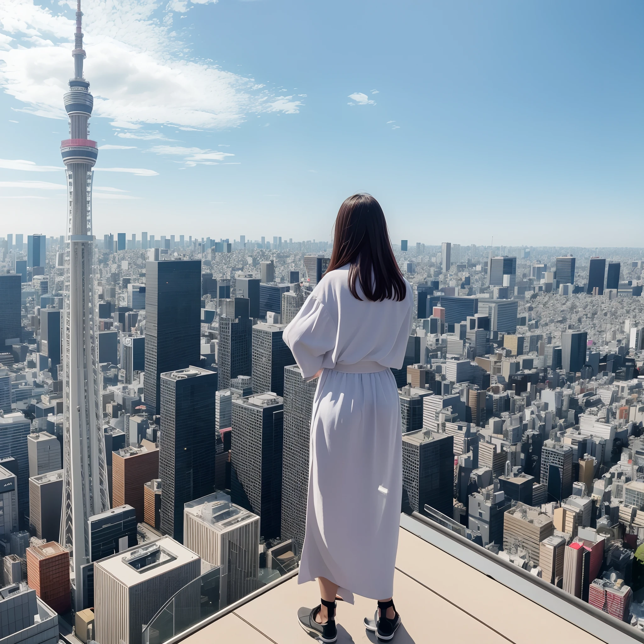Alafe standing on a ledge looking out over the city, tokyo in the background, in Tokyo under, looking out over the city, Tokyo city in the background, View from the top, Great view, looking at the city, tokyo prefecture, standing on the roof of a skyscrapper, TOKYOcty, Stood on top of a skyscraper, japan tokyo skytree