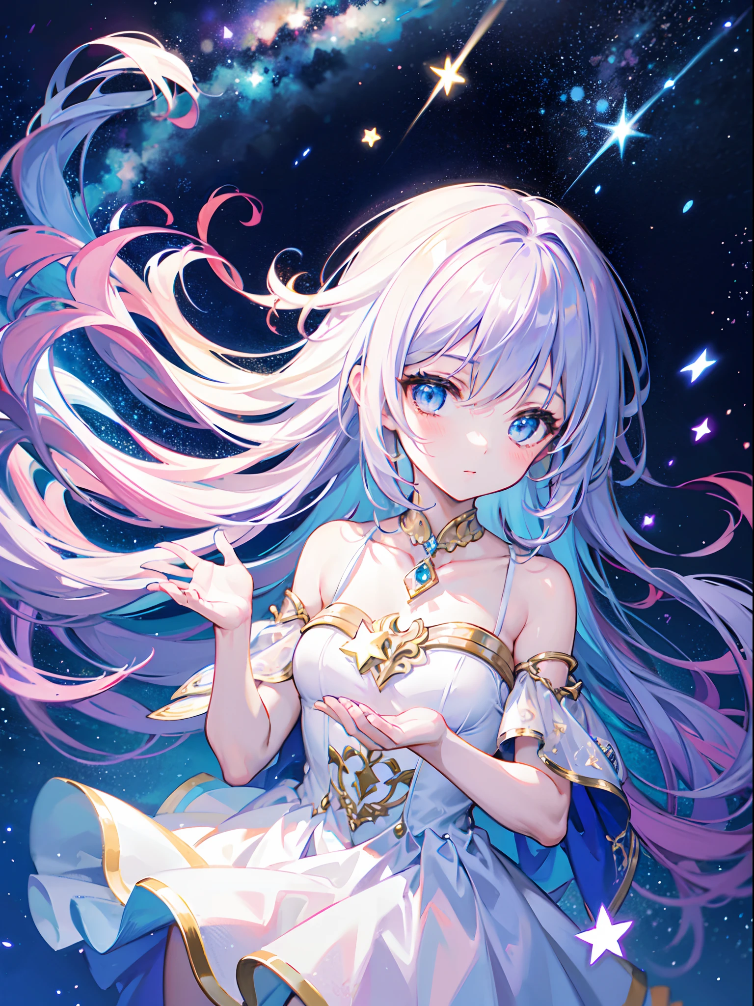 fantastical light, Dreams, natta, with full of stars, milkyway, Top image quality, hightquality, Delicate hand