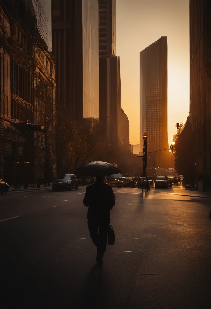 (best quality,4k,8k,highres,masterpiece:1.2), ultra-detailed, (realistic,photorealistic,photo-realistic:1.37), (person),(backlit),(silhouette),(distant),(cityscape:1.2), (warm tones), (vibrant colors), (sunset lighting), (shadows),(dusk),(hustle and bustle of the city),(towering skyscrapers),(gleaming lights),(traffic trails:1.1),(peaceful atmosphere:0.9),(serene),(calm), (scenic view),(majestic buildings),(sun rays),(golden hour:1.1), (mysterious), (dreamlike), (ethereal), (distant figures),(anonymous),(secluded),(solitude),(tranquility)