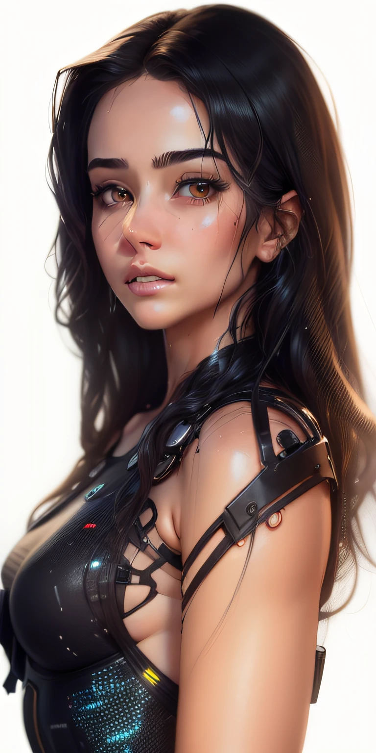 gorgeous woman with wavy hair detailed alluring eyes Thigh gap long sexy legs wearing tiny shorts tshirt in beautiful futuristic cyberpunk+ city, mist, wet, raining, best quality masterpiece, photorealistic, detailed, 8k, HDR, shallow depth of field, broad light, high contrast, backlighting, bloom, light sparkles, chromatic aberration, sharp focus, RAW color photo