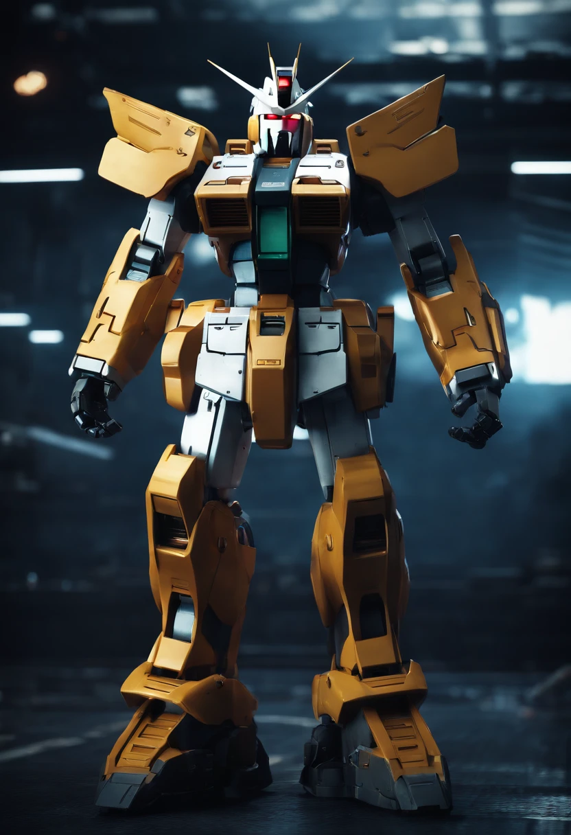 Gundam Mech , Science fiction, Front view, sense of science and technology, C4D, OC renderer, illusory engine, High detail, industrial design, 8K HD, Studio light, Retro