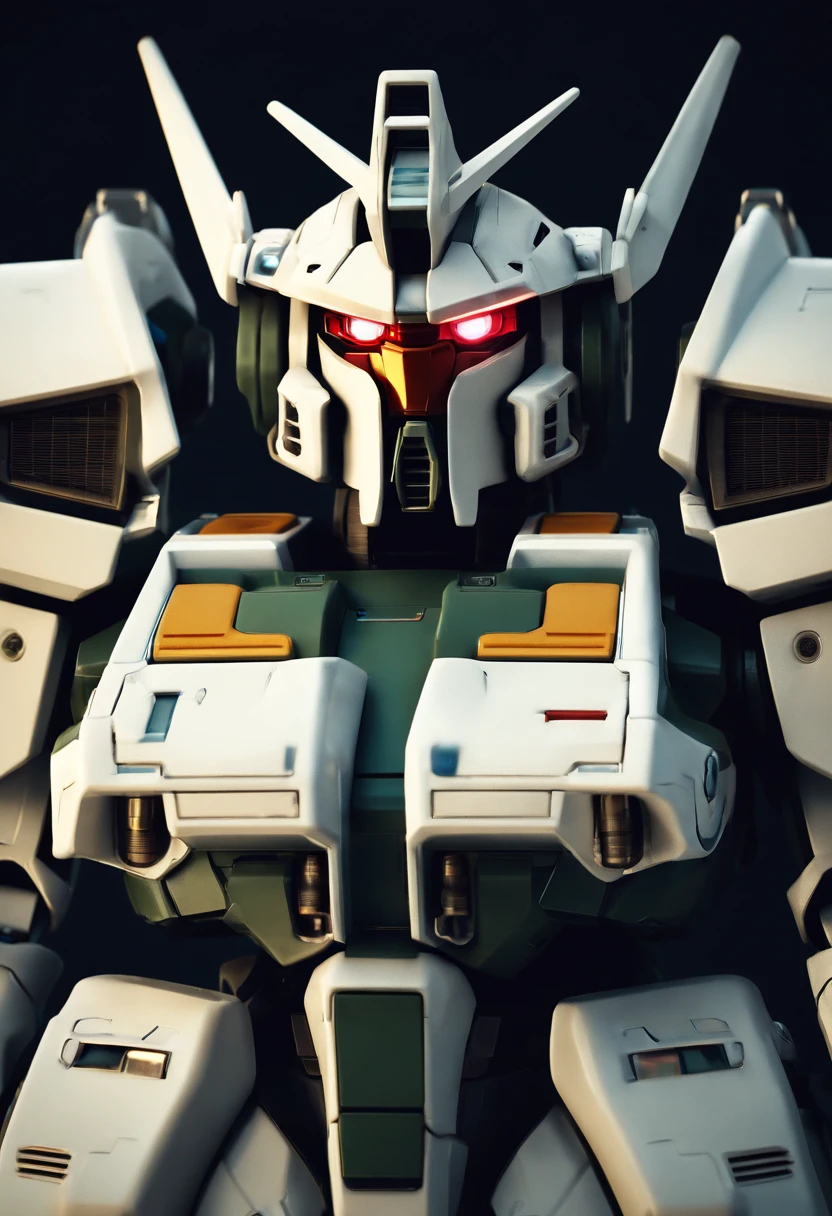 Gundam Mech , Science fiction, Front view, sense of science and technology, C4D, OC renderer, illusory engine, High detail, industrial design, 8K HD, Studio light, Retro
