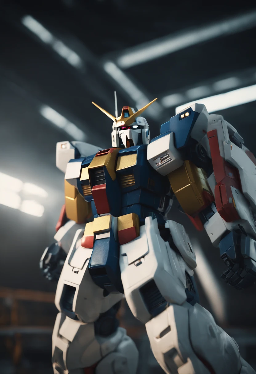 Gundam Mech , Science fiction, Front view, sense of science and technology, C4D, OC renderer, illusory engine, High detail, industrial design, 8K HD, Studio light, Retro