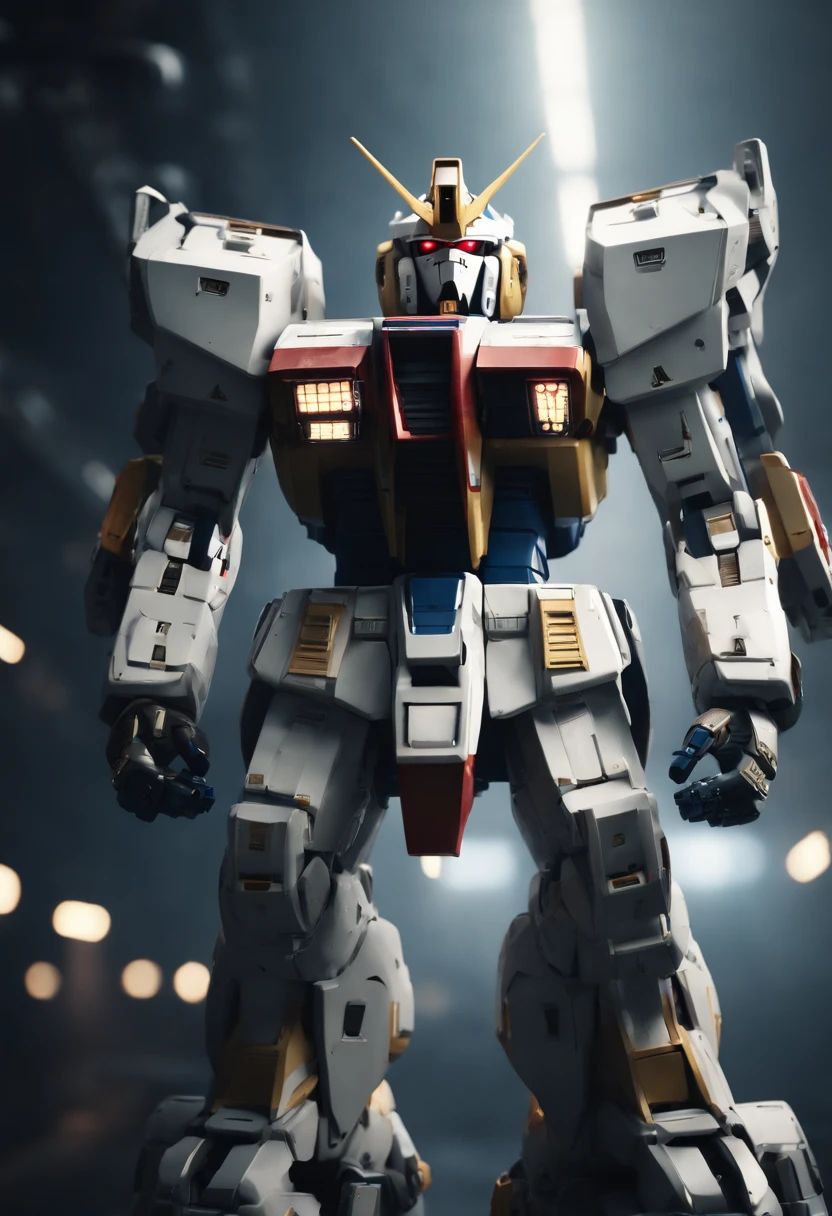 Gundam Mech , Science fiction, Front view, sense of science and technology, C4D, OC renderer, illusory engine, High detail, industrial design, 8K HD, Studio light, Retro