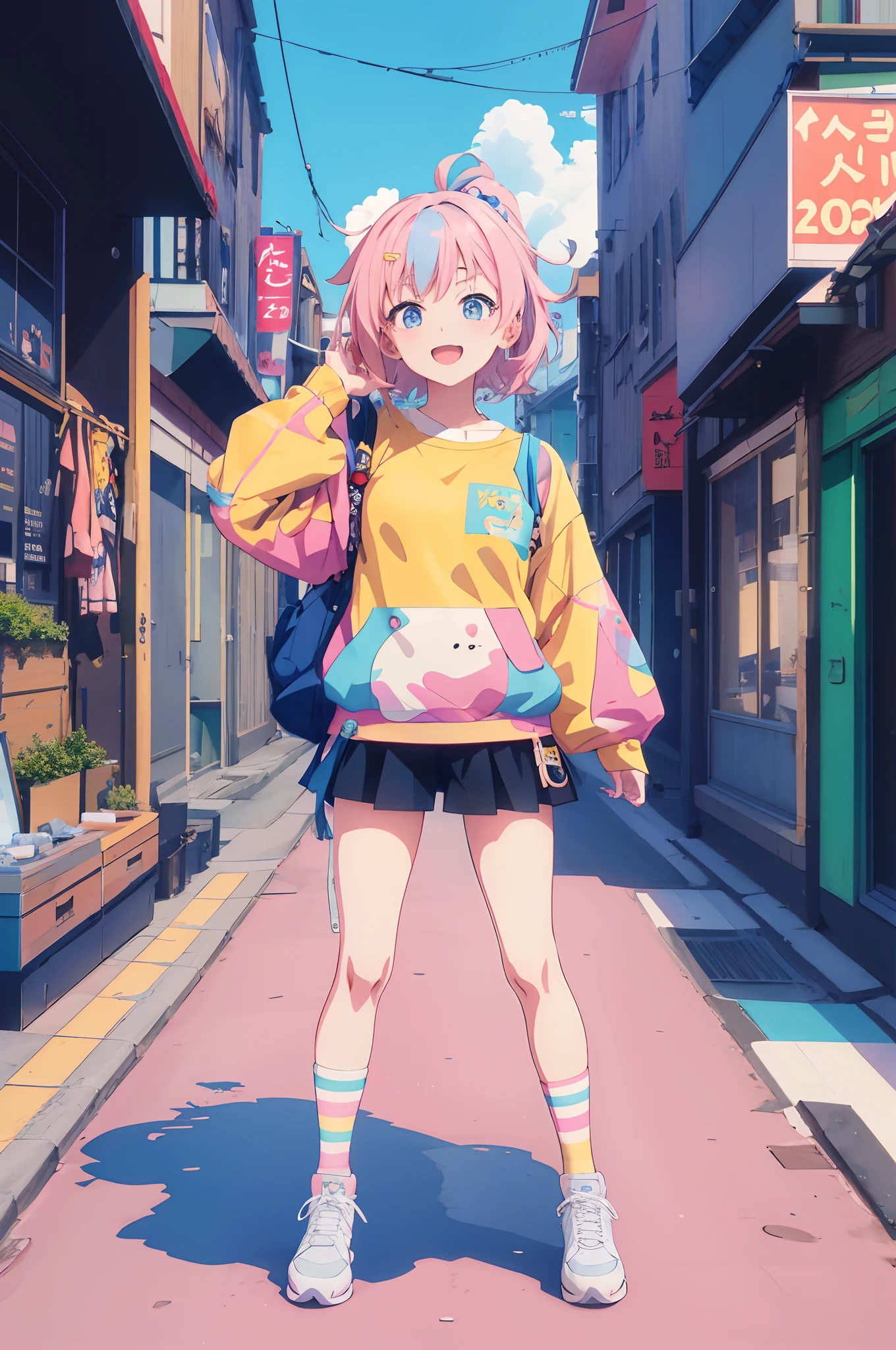 Anime Girl en chemise jaune et jupe noire debout dans une rue, Style anime 4 K, Style anime. 8k, Anime Moe Artstyle, anime art wallpaper 8 k, anime styled 3d, mignon anime fille, best anime 4k konachan wallpaper, anime artstyle, anime art wallpaper 4k, anime art wallpaper 4k, high quality anime artstyle