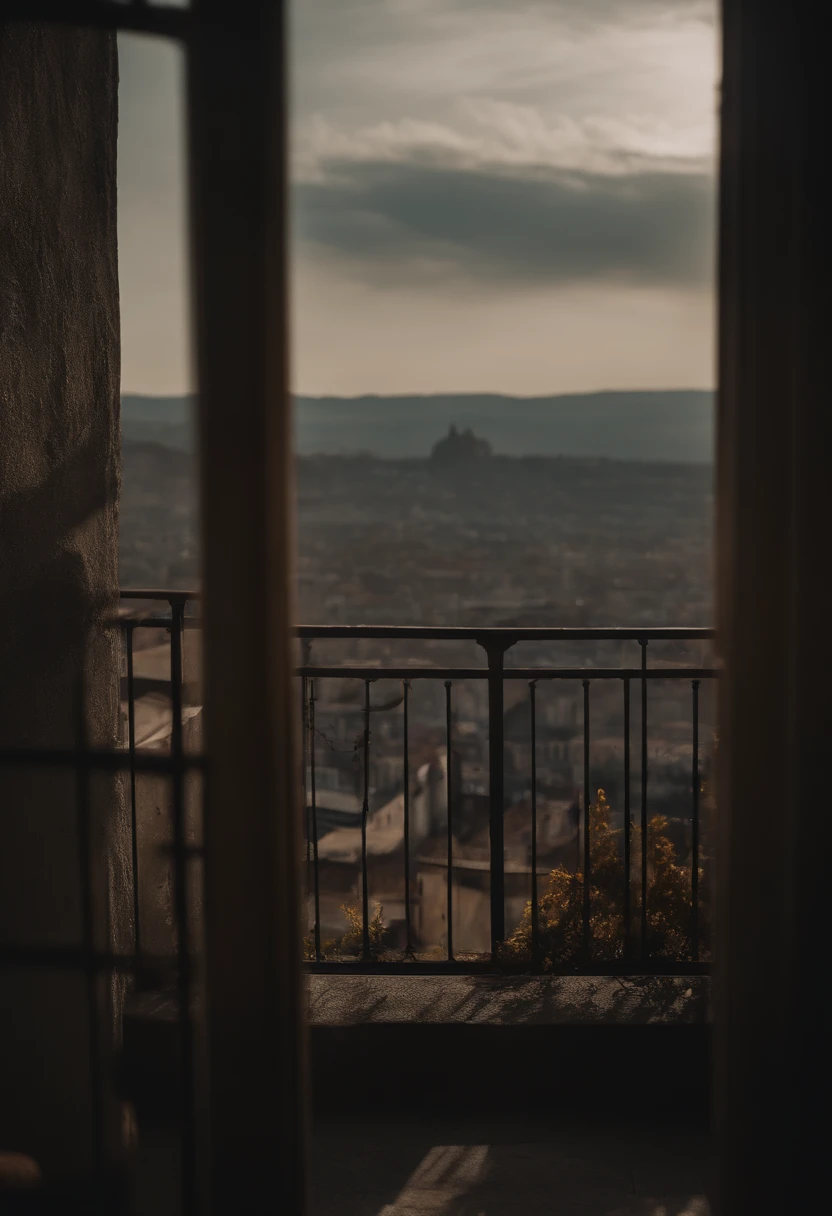 a person,War balcony,Back Shadow,Distant cities