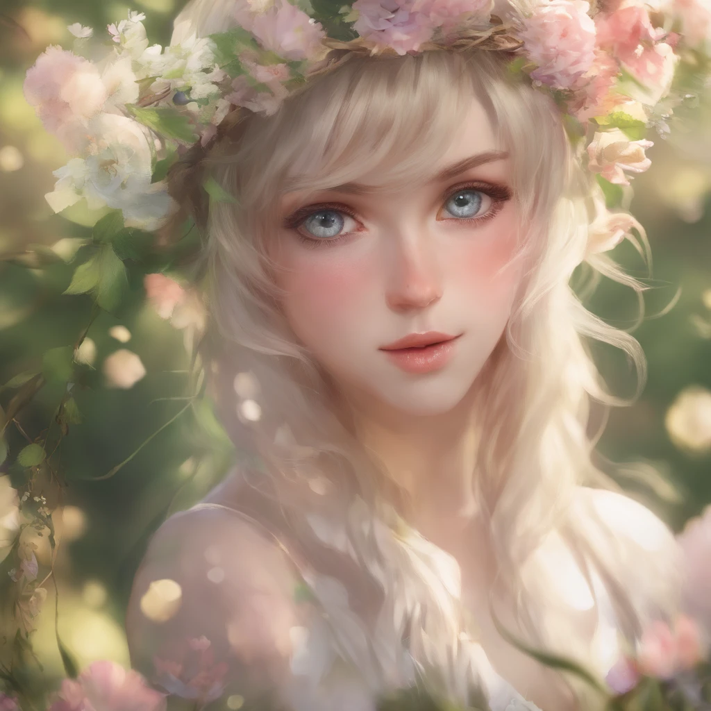 A girl with beautiful detailed eyes, beautiful detailed lips, and extremely detailed face, long eyelashes, in a garden. (best quality, 4k, highres:1.2), ultra-detailed, realistic:1.37, HDR, vivid colors, bokeh, portraits, soft pastel colors, natural lighting.