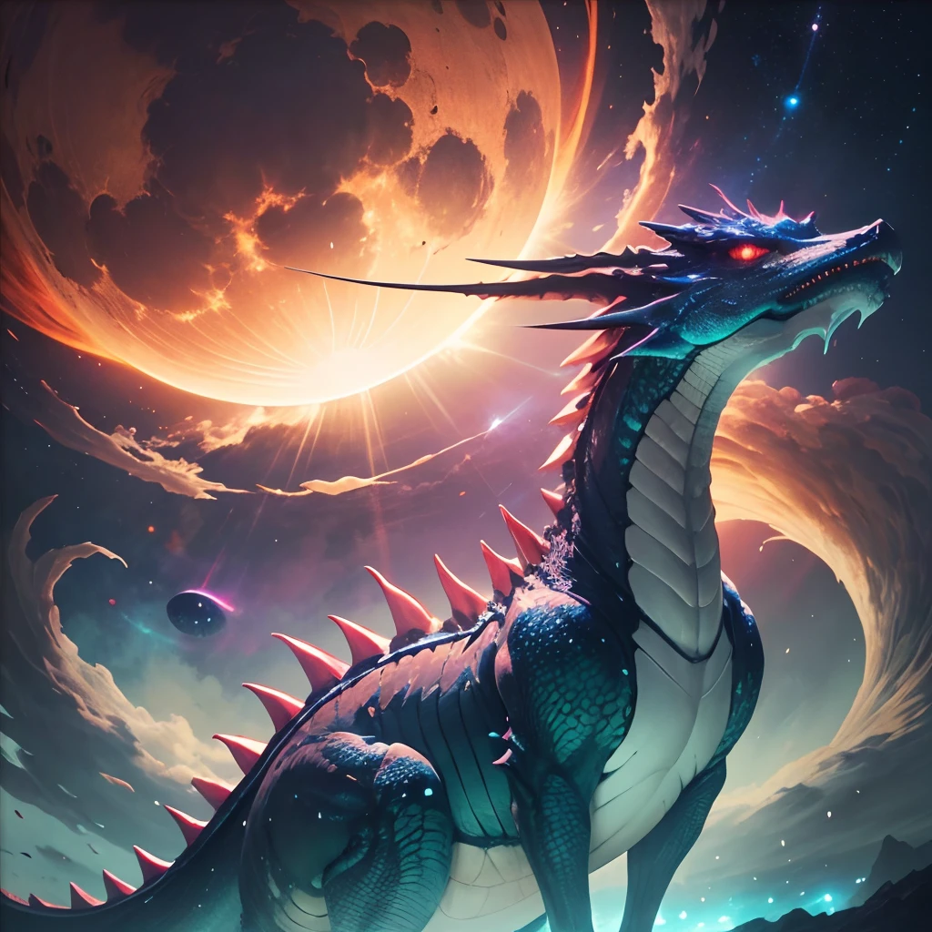 Imagine a breathtaking scene of an alien dragon emerging from the sun, its scales glistening with otherworldly radiance as it soars through the cosmic abyss. Create an 8K hyperrealistic masterpiece that captures the awe-inspiring moment when this celestial creature breaches the solar surface, casting a mesmerizing light upon the vast expanse of space. Use your creative prowess to depict this extraterrestrial marvel in a way that leaves viewers in sheer wonder and amazement. Don't forget to incorporate intricate details and vibrant colors to bring this stunning vision to life. -imagine --auto --s2