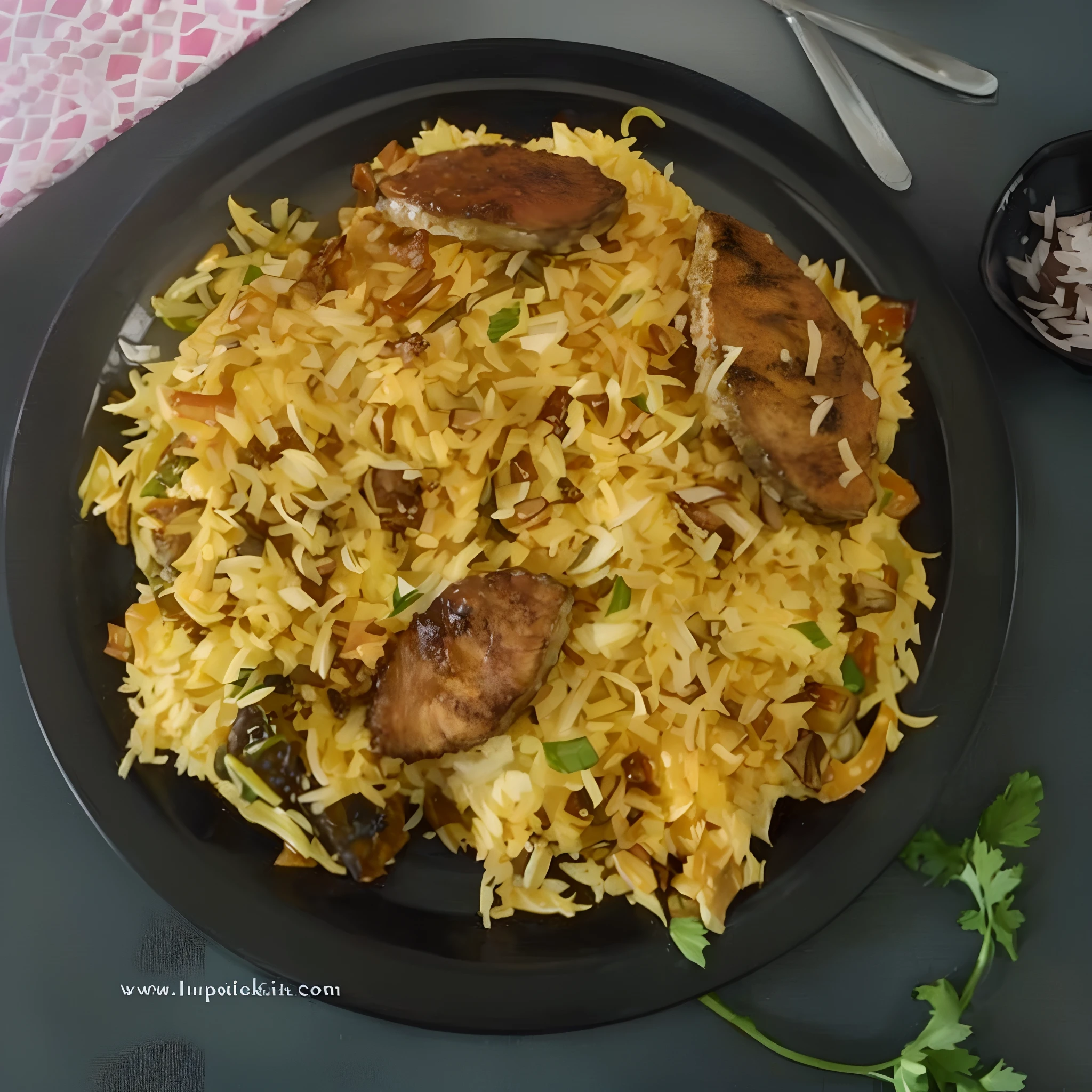 a close up of a plate of food with meat and rice, yummy, recipe, highly intricate, 3 4 5 3 1, highly ornate, stuffed, with colourful intricate, extremely intricate, 1 male, cheesy, but very good looking”, an elegant, inspired by Odhise Paskali, its detailed intricate, mesmerizing, mmmmm, very ornate, vine