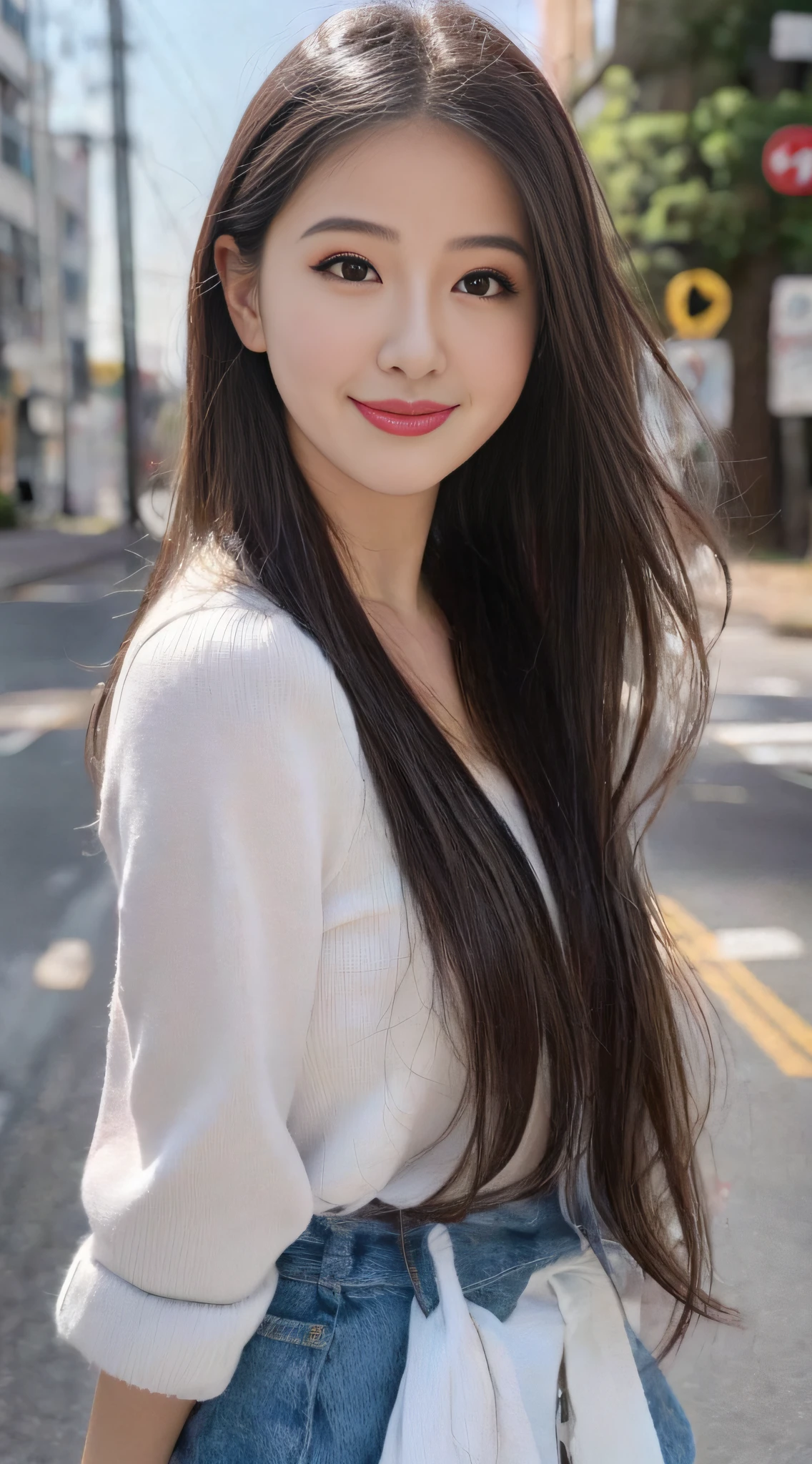 masutepiece, Best Quality, Illustration, Ultra-detailed, finely detail, hight resolution, 8K Wallpaper, Perfect dynamic composition, Beautiful detailed eyes, doress,Medium Hair,  Natural Color Lip, Random and sexy poses,Smile,Aoyama Street Walk、A 24-year-old girl