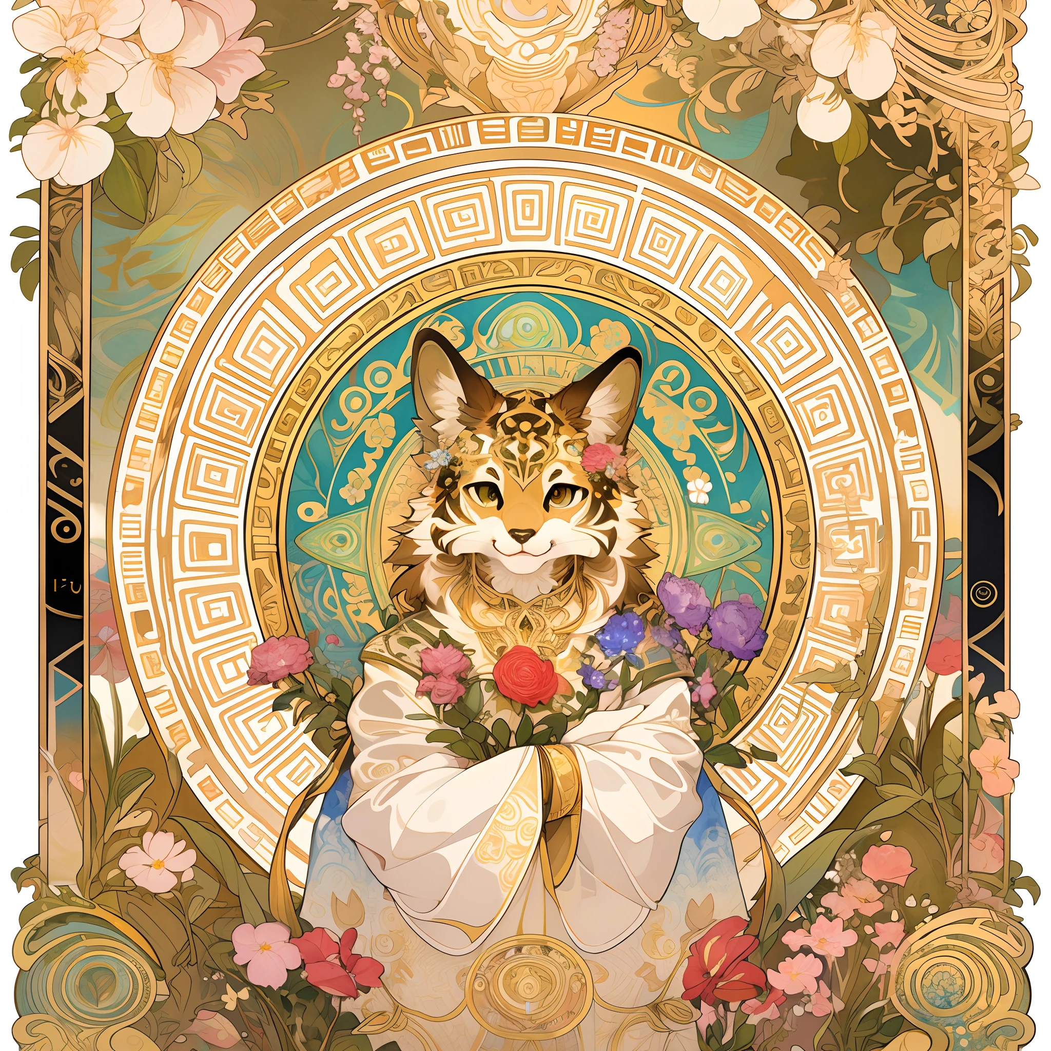 highres, top quality, best quality, paid reward available, High-quality illustrations by Alfons Mucha, unparalleled masterpiece, perfect artwork, absurdres, logo mark, stamp, Geometric pattern, vector-art, masterpiece(kemono, furry anthro)flower,