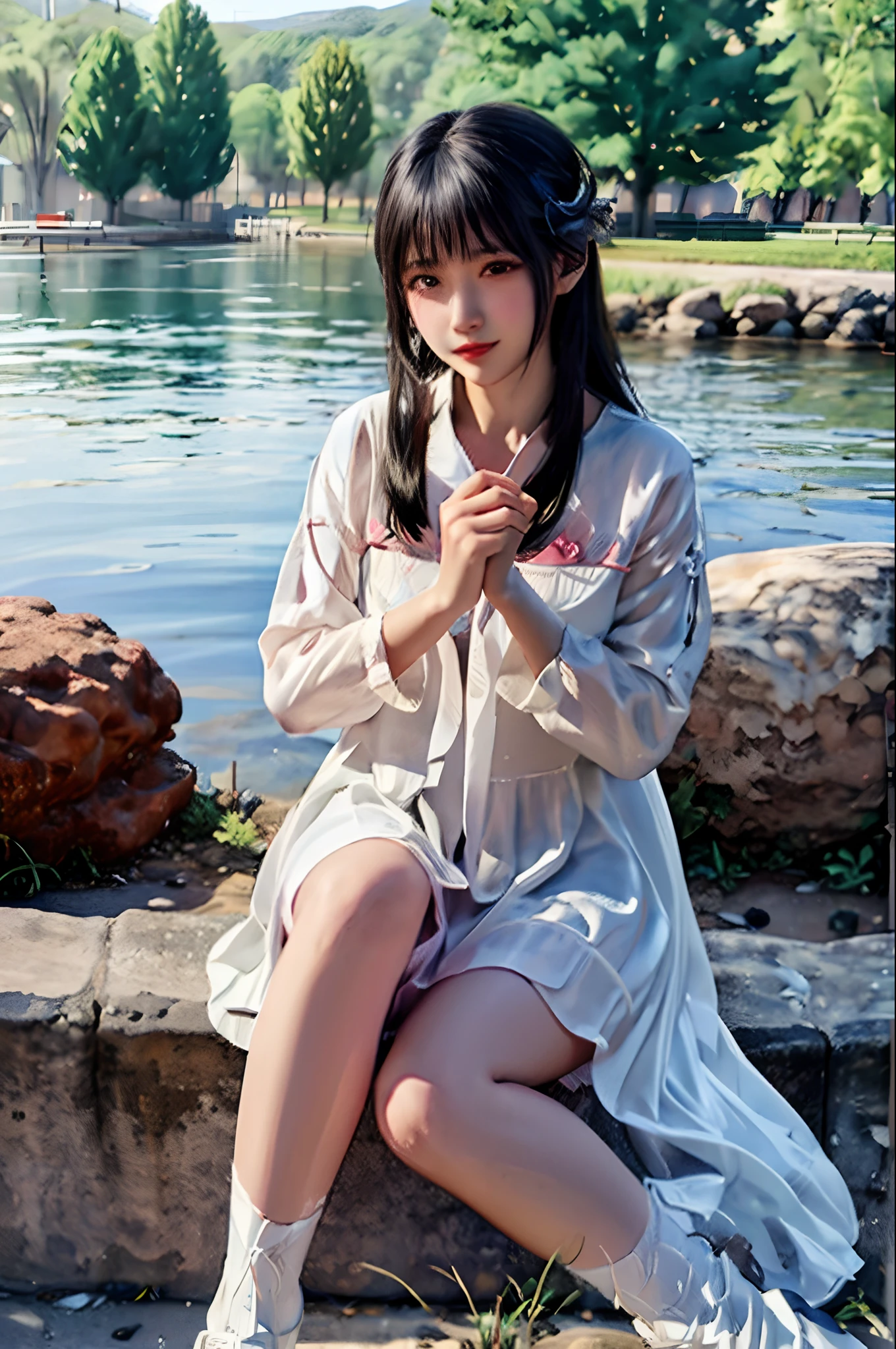 stechu,(white background:1.4), ((tachi-e)), original,(illustration:1.1),(best quality),(masterpiece:1.1),(extremely detailed CG unity 8k wallpaper:1.1), (colorful:0.9),(panorama shot:1.4),(solo:1.2), (ink splashing),(color splashing),((watercolor)), clear sharp focus,{ 1girl standing },((korean style )),flower background,outdoors,rocks, looking at viewer, make happy expressions,soft smile,pure,beautyfull detailed face and eyes,beautyfull intricacy clothing decorative pattern details, black hair,black eyes,colorwater