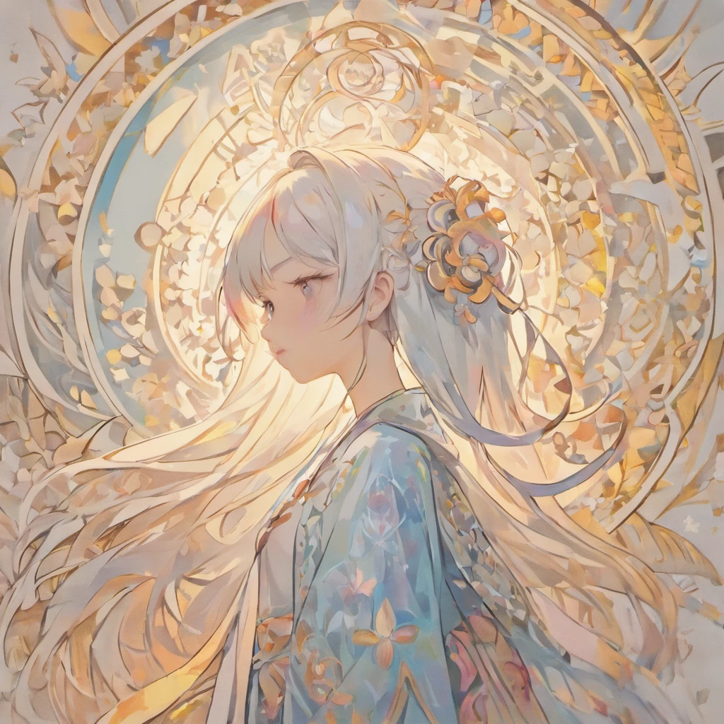 (White background:1.4),(Silhouette of a girl's head, Eyes closed, colorfull long hair, Oriental elements),(Chinese illustration:1.3,paper art:1.3, Quilted paper art:1.2),( reasonable design, Clear lines, High sharpness,Best quality, Very detailed, Masterpiece, movie light effect, 4K )