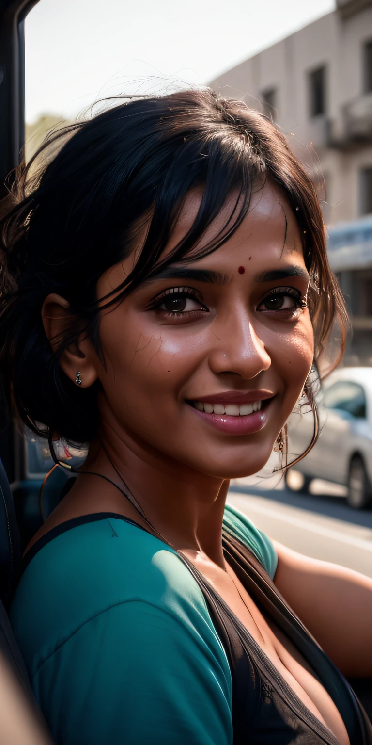 beautiful mature Indian college girl ,smiling cute, outside on road, traffic, buildings, firm breasts showingfull body picture, sweat all over, photorealistic, photo, masterpiece, realistic, realism, photorealism, high contrast, photorealistic digital art trending on Artstation 8k HD high definition detailed realistic, detailed, skin texture, hyper detailed, realistic skin texture, armature, best quality, ultra high res, (photorealistic:1.4),, high resolution, detailed, raw photo, sharp re, by lee jeffries nikon d850 film stock photograph 400 camera f1.6 lens rich colors hyper realistic lifelike texture dramatic lighting unrealengine trending on artstation cinestill 800,