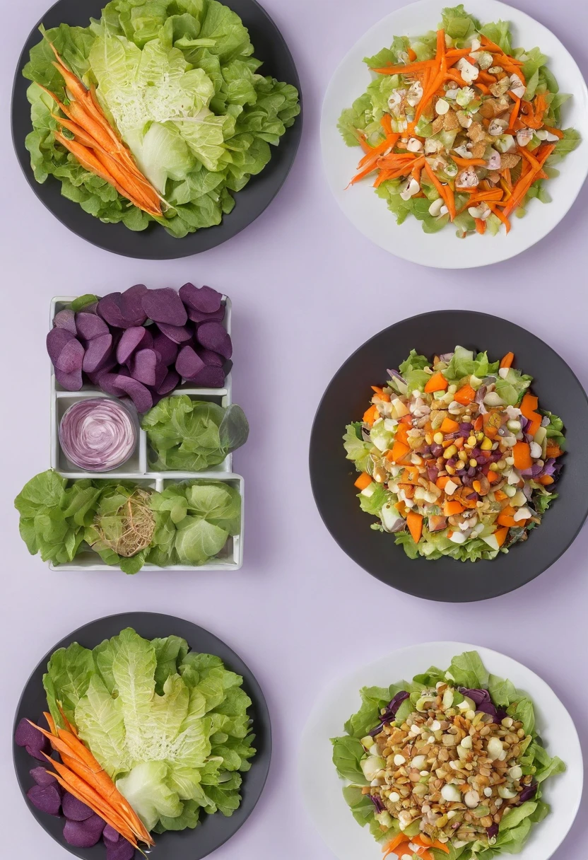 Five-grain salad,lettuce,Purple sweet potato,carrots,nachos,Frosted glass bowl,Vertical top-down