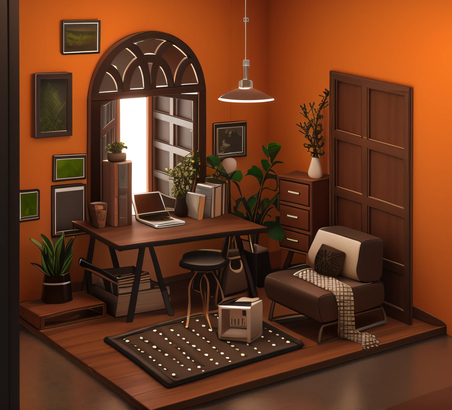 3D interior rendering,cartoonish style,Rich detailing,blender