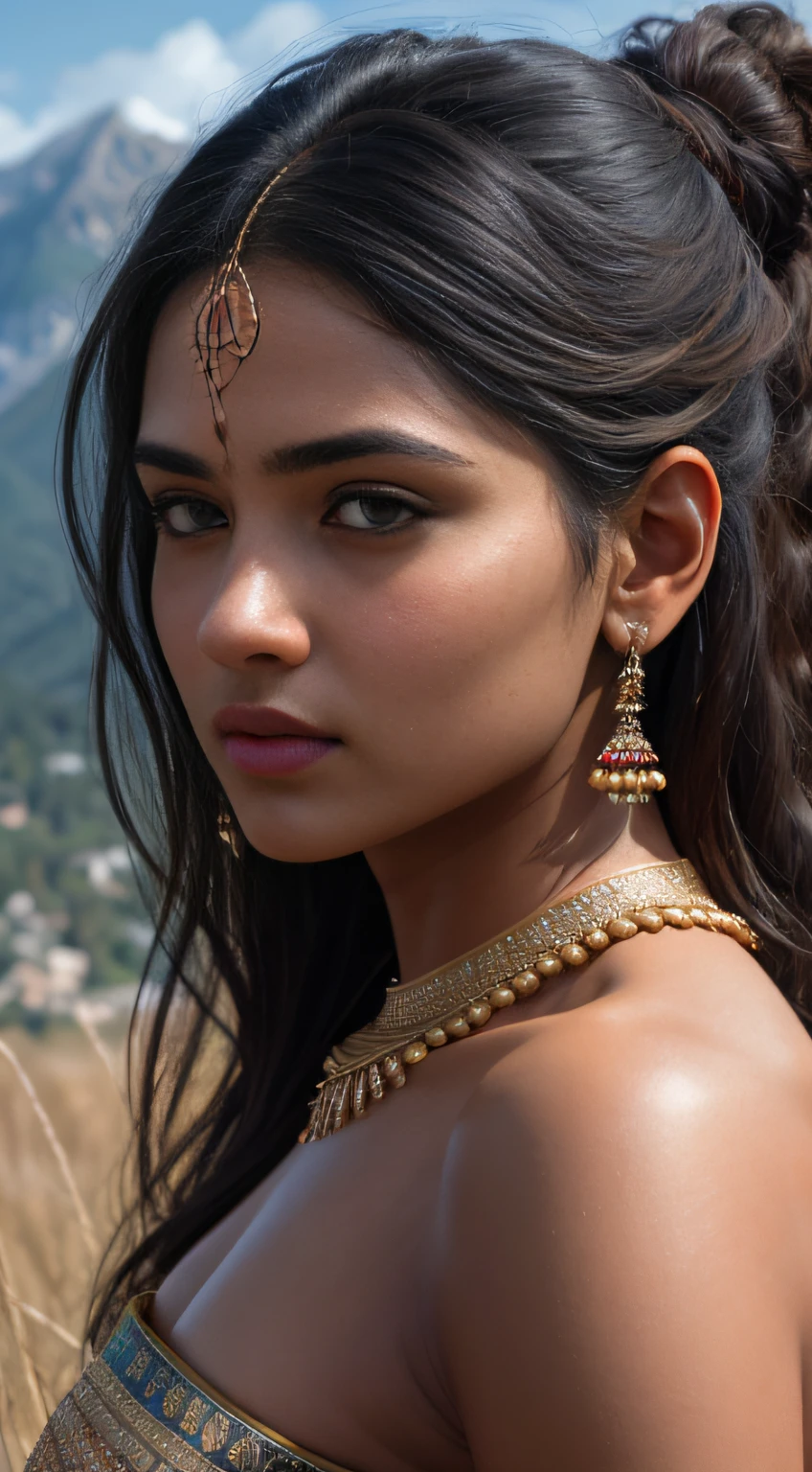 beautiful Indian college girl face , indian girl, indian cute face ,village girl, elegent looking, sharp face ,naked, ((backview)) , RAW, background of dry grass mountains , jewellery, photorealistic, photo, masterpiece, realistic, realism, photorealism, high contrast, photorealistic digital art trending on ArtStation 8k HD high definition detailed realistic, detailed, skin texture, hyper detailed, realistic skin texture, armature, best quality, ultra high res, (photorealistic:1.4),, high resolution, detailed, raw photo, 400 camera f1.6 lens rich colors hyper realistic lifelike texture dramatic lighting unreal engine trending on ArtStation cine still 800, ((backview))