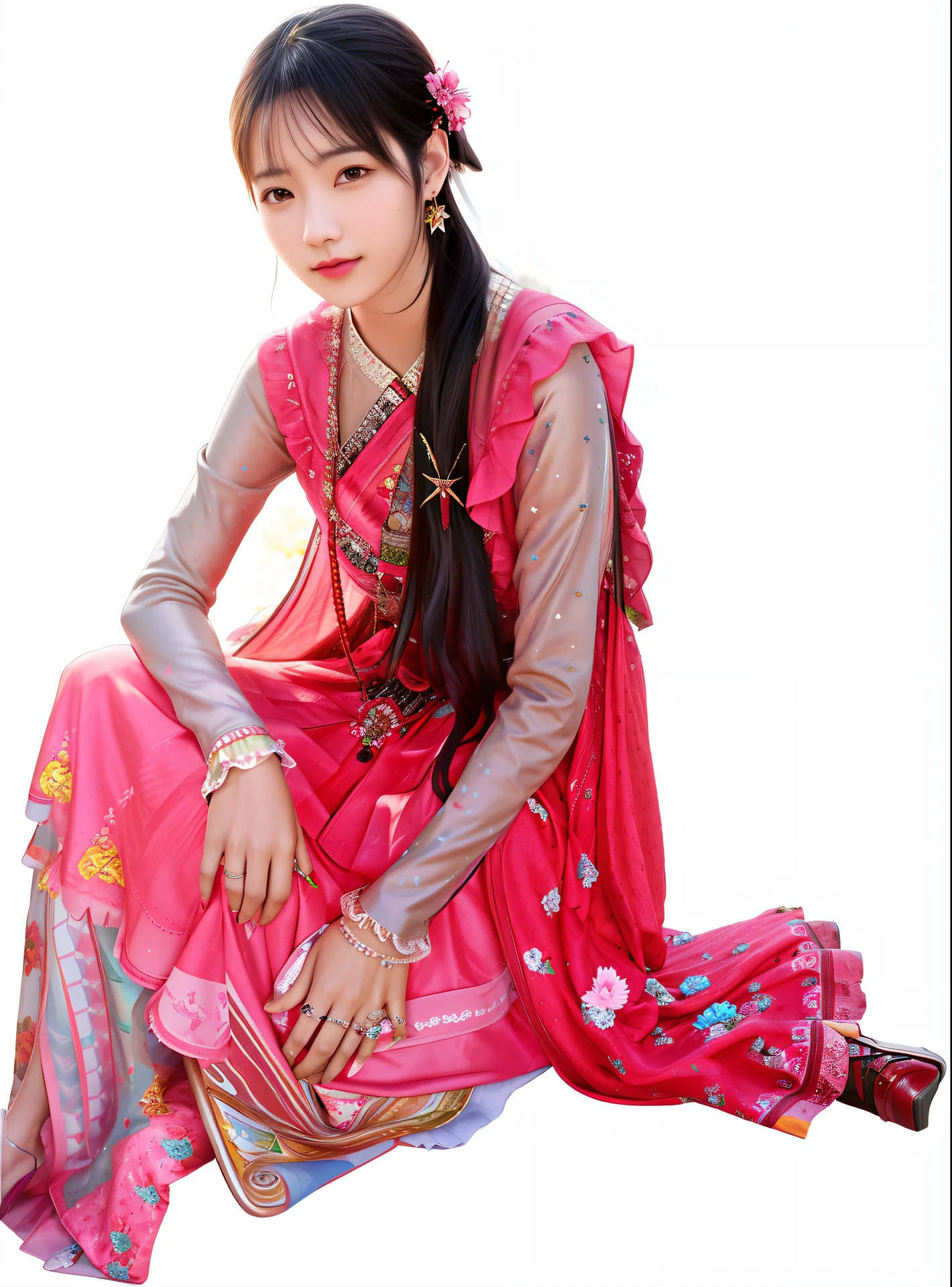 there is a woman sitting on the ground with a man standing behind her, edited in photoshop, photograpgy, potrait, woman model, [ digital art ]!!, casual photography, protrait, photoshoped, with lovely look, digital photograph, made with photoshop, digital art but photo, full body photgraph, pictorial, photoshopped, * colour splash *