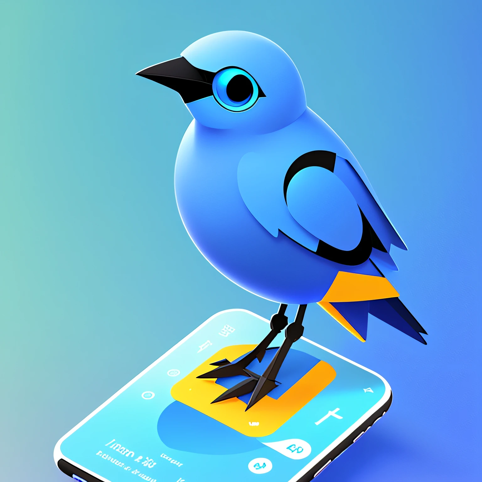 A blue bird sits on top of a blue chatbot, Robotic birds, 3D icons for mobile apps, Mobile app art, 4 k'', background artwork, Move mobile app assets, Stylized digital illustration, Stylized 3 D, 3 d epic illustrations, Stylized game art,App icon
