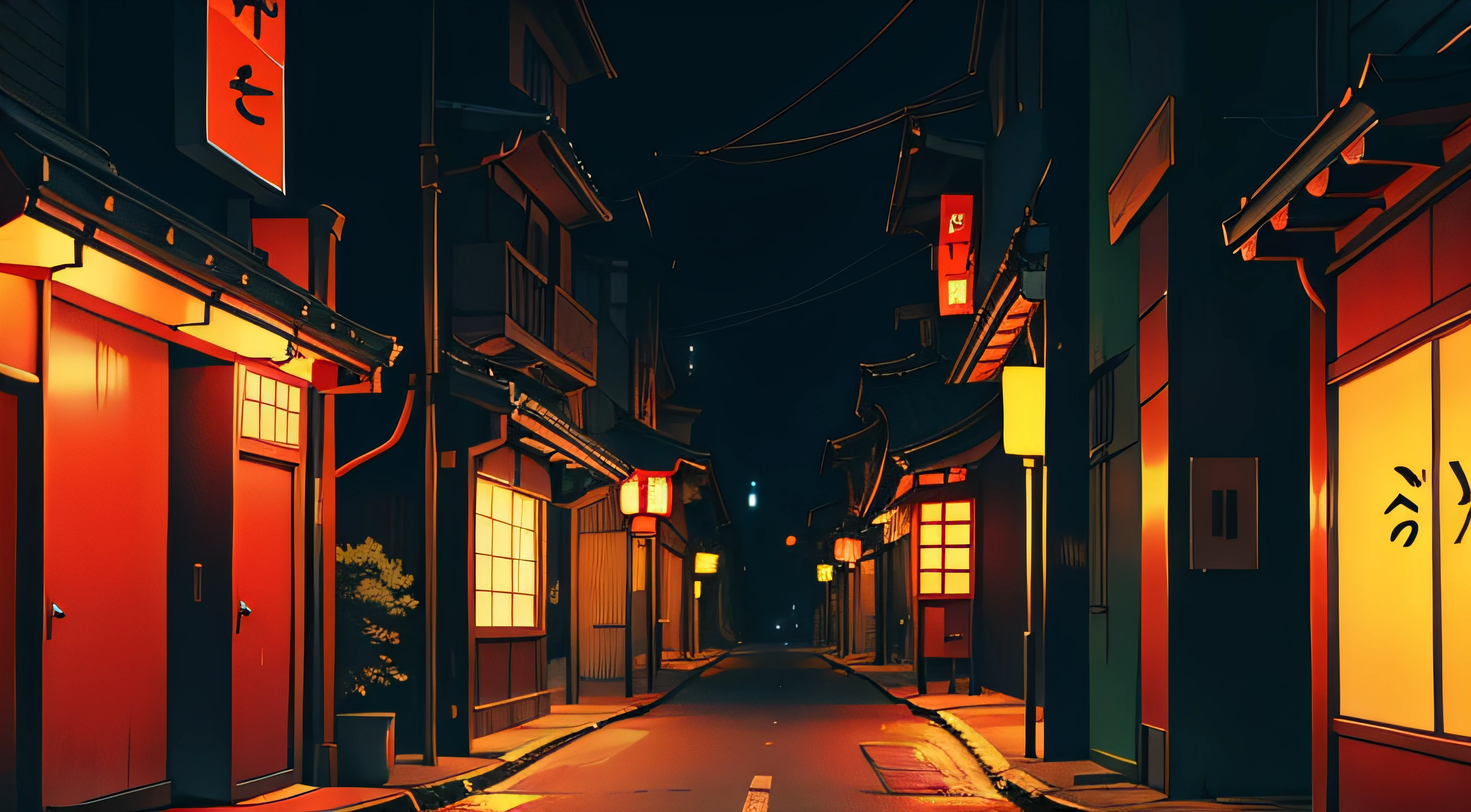 empty anime japanese night street, anime style, 4k, ultra detailed, vivid colours