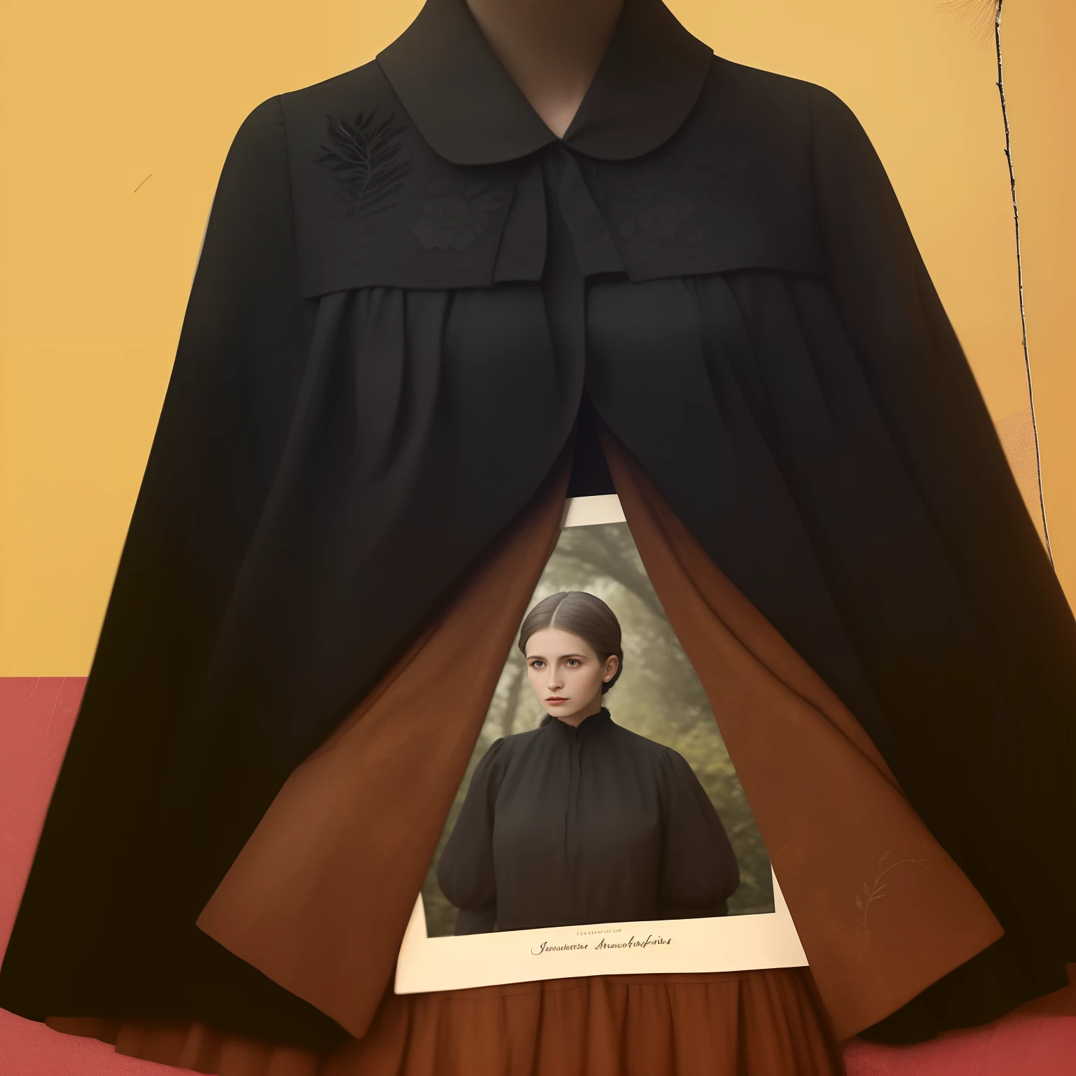 Fotografia arafed do casaco de uma mulher e uma foto de uma freira, Anna Kovalevskaya, jaqueta sobre tronco nu, Directed by: Anna Füssli, inspired by Louise Abbéma, inspirado em Josefina Tanganelli Plana, inspirado em Gertrude Abercrombie, inspired by Anna Füssli, um manto preto