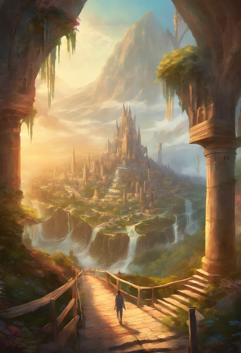 A big city divided into 5 sections, North, South, west, east, and middle section. Surrounded by a giant fence with one giant gate in the middle, seeing it up from a cliff
